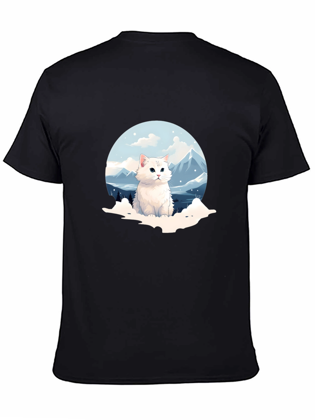Black Cute Cat Mountain Scene Graphic Tee view 4