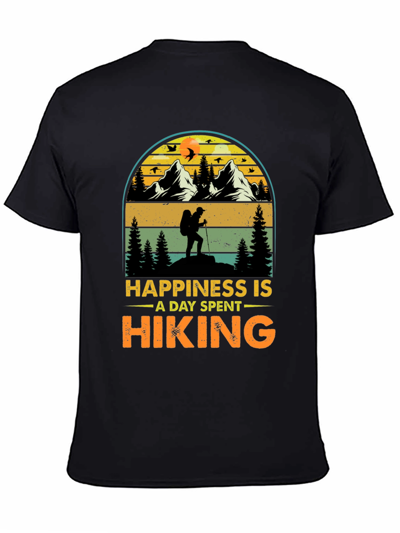Black Hiking Adventure T-Shirt: Happiness Is Hiking view 4