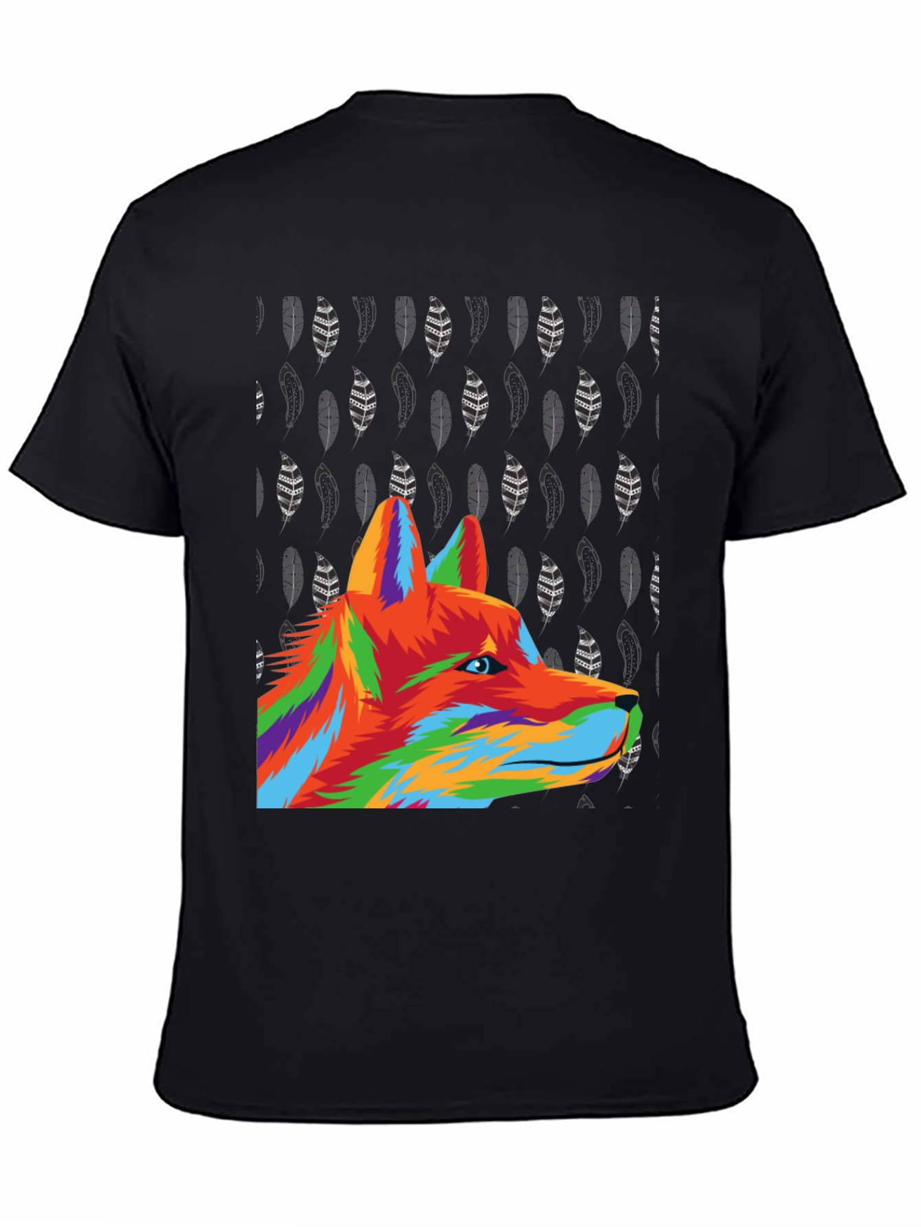 Black Vibrant Wolf Graphic Tee - Black Cotton Blend view 4