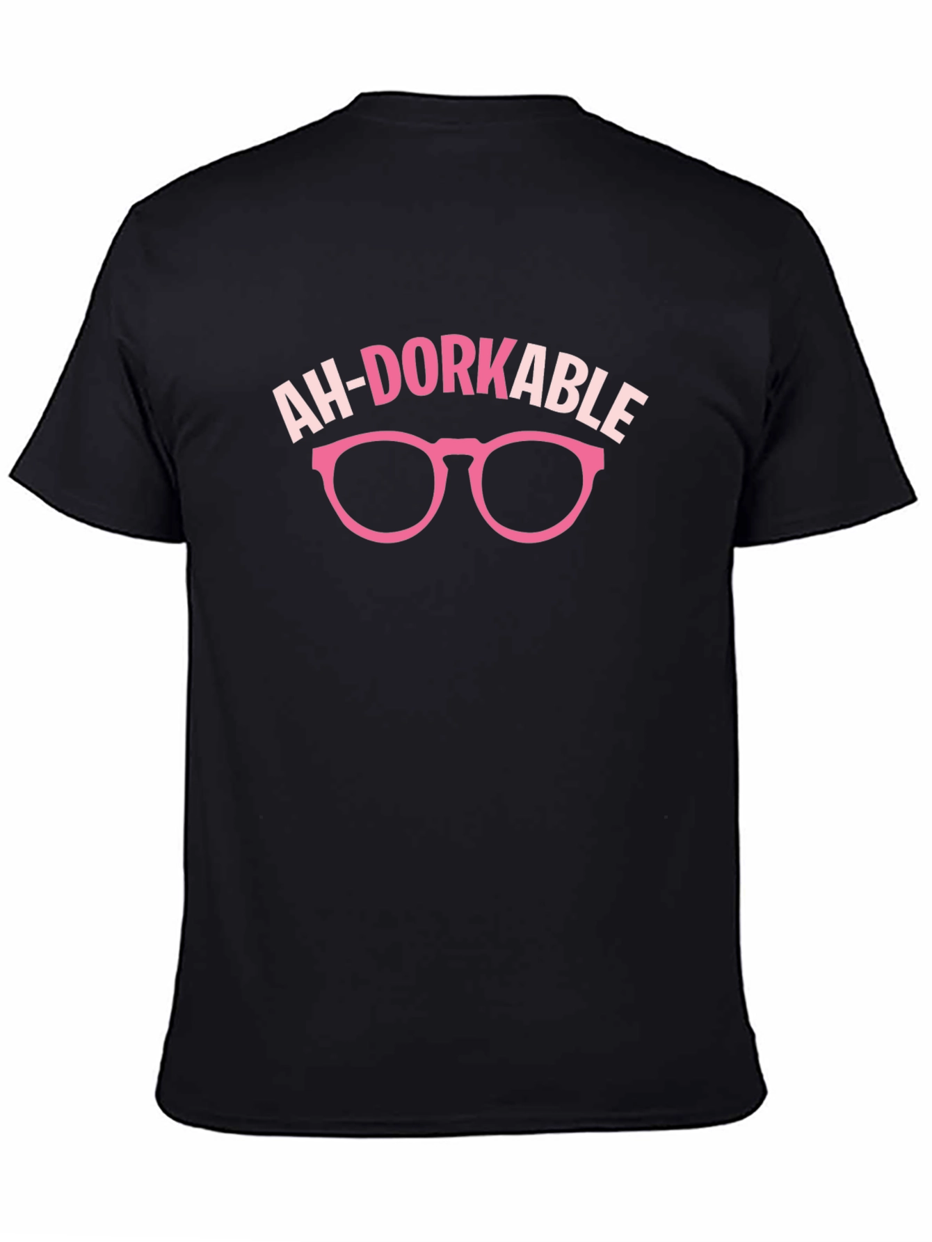 Black Ah-Dorkable Graphic T-Shirt - Funny Pink Glasses Design view 4