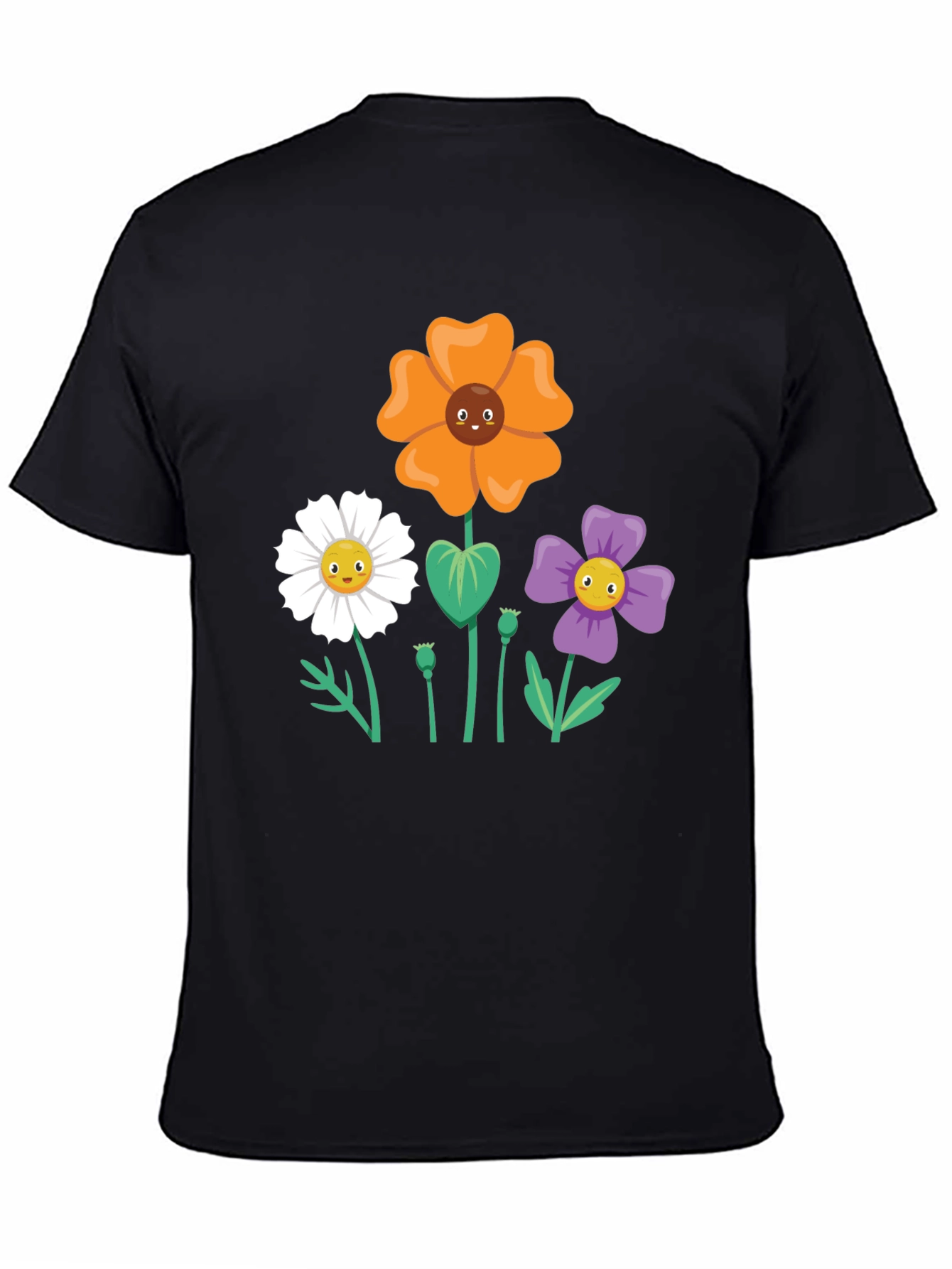 Black Floral Graphic Tee - Cartoon Flower Shirt view 4