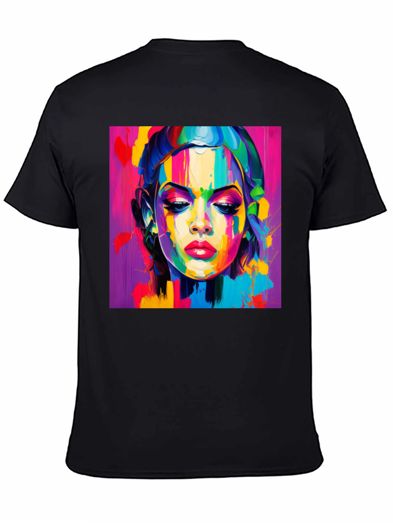 Black Abstract Woman Graphic Tee - Vibrant Colors view 4
