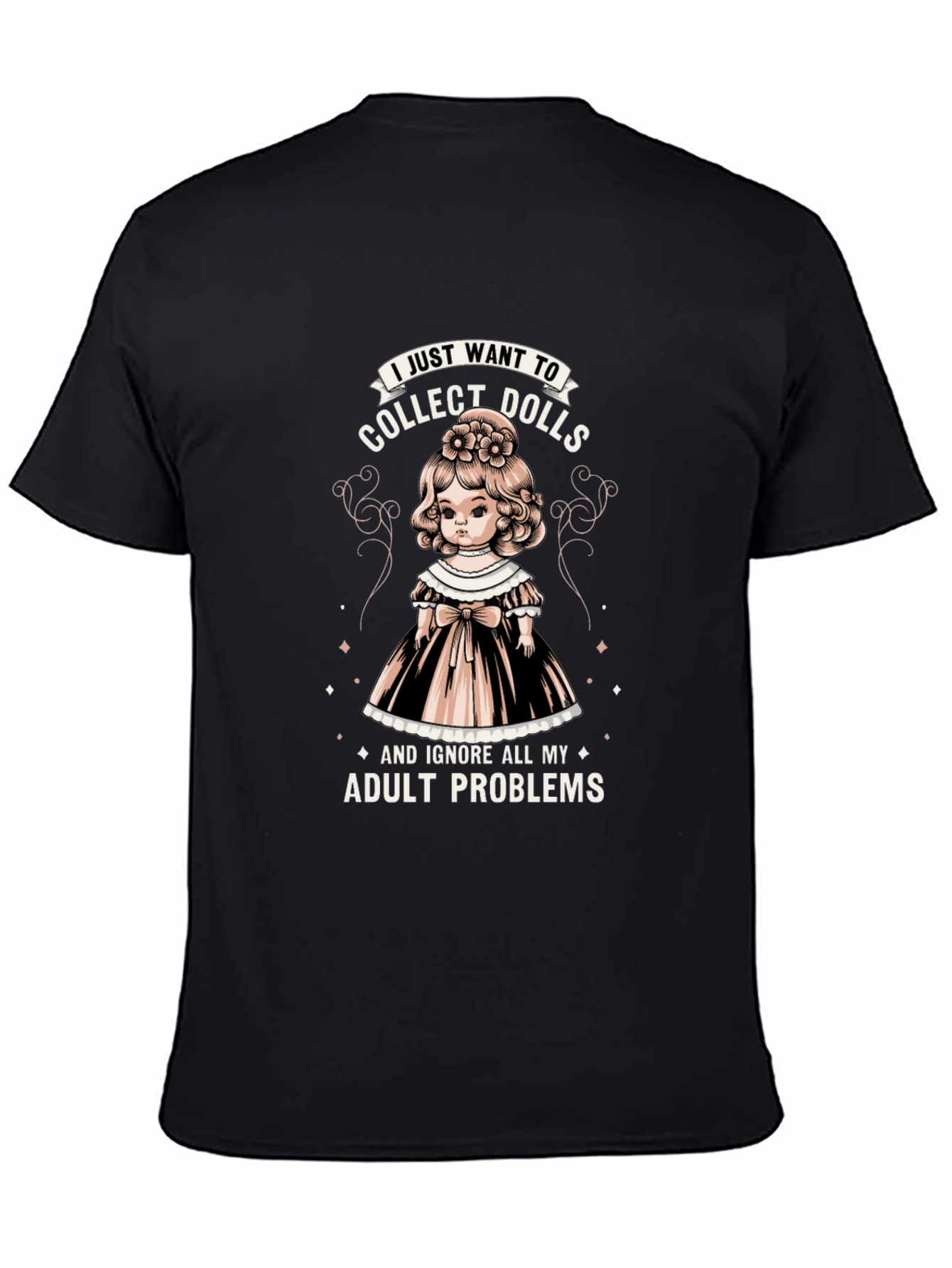 Black Collect Dolls Graphic Tee - Ignore Adult Problems T-Shirt view 4