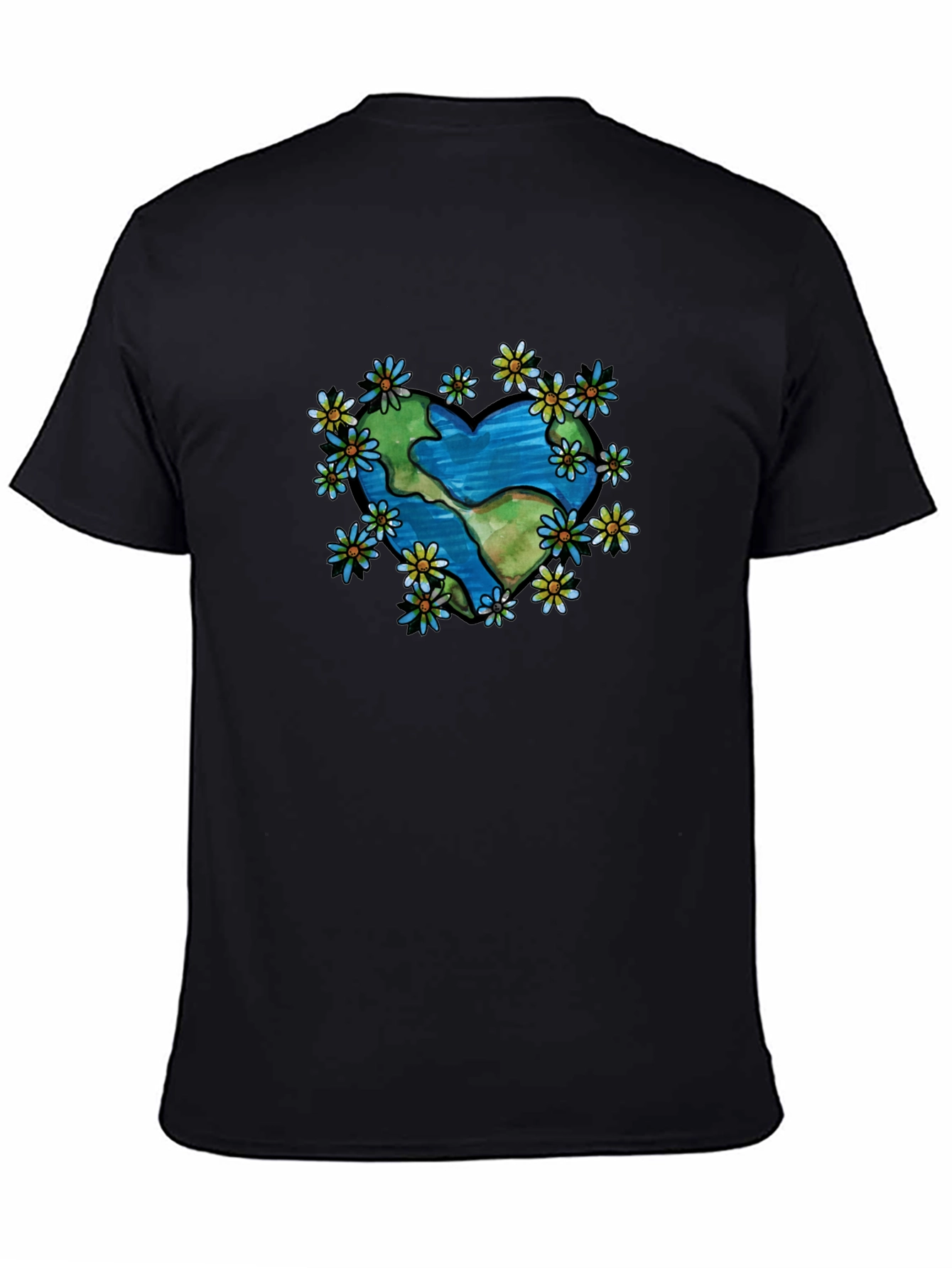 Black Earth Heart Flower T-Shirt - Black view 4