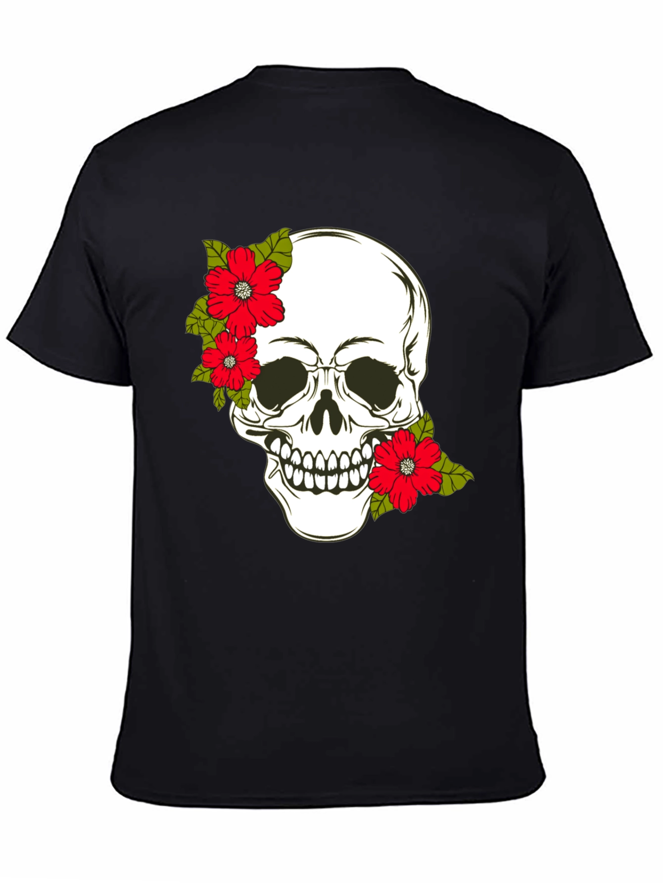 Black Skull & Floral Graphic Print Tee view 4