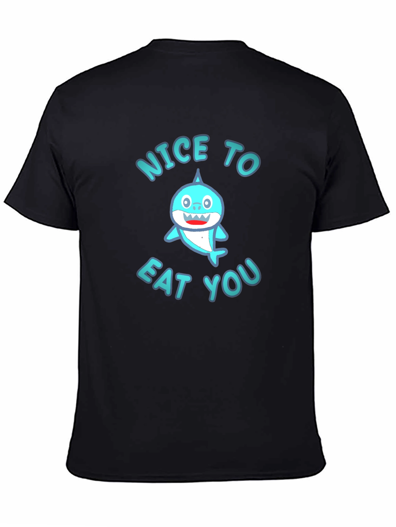 Black Funny Shark Graphic Tee - "Nice to Eat You" Black T-Shirt view 4