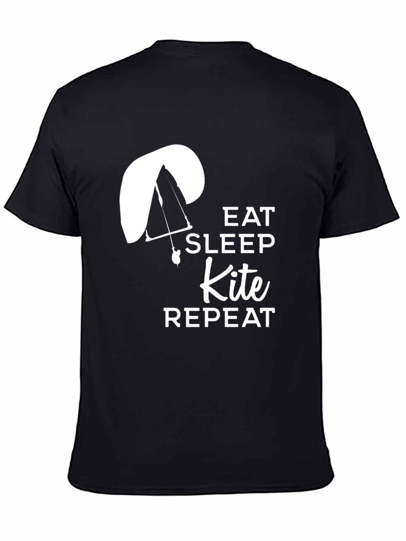 Black Eat Sleep Kite Repeat T-Shirt - Paragliding Design view 4
