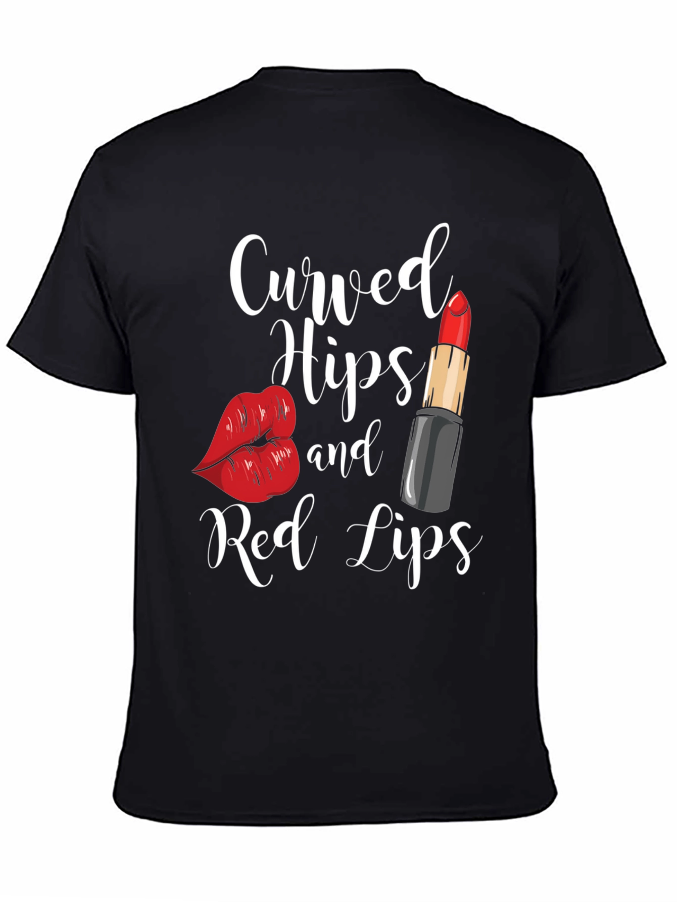 Black Curved Hips & Red Lips Graphic Tee - Black view 4