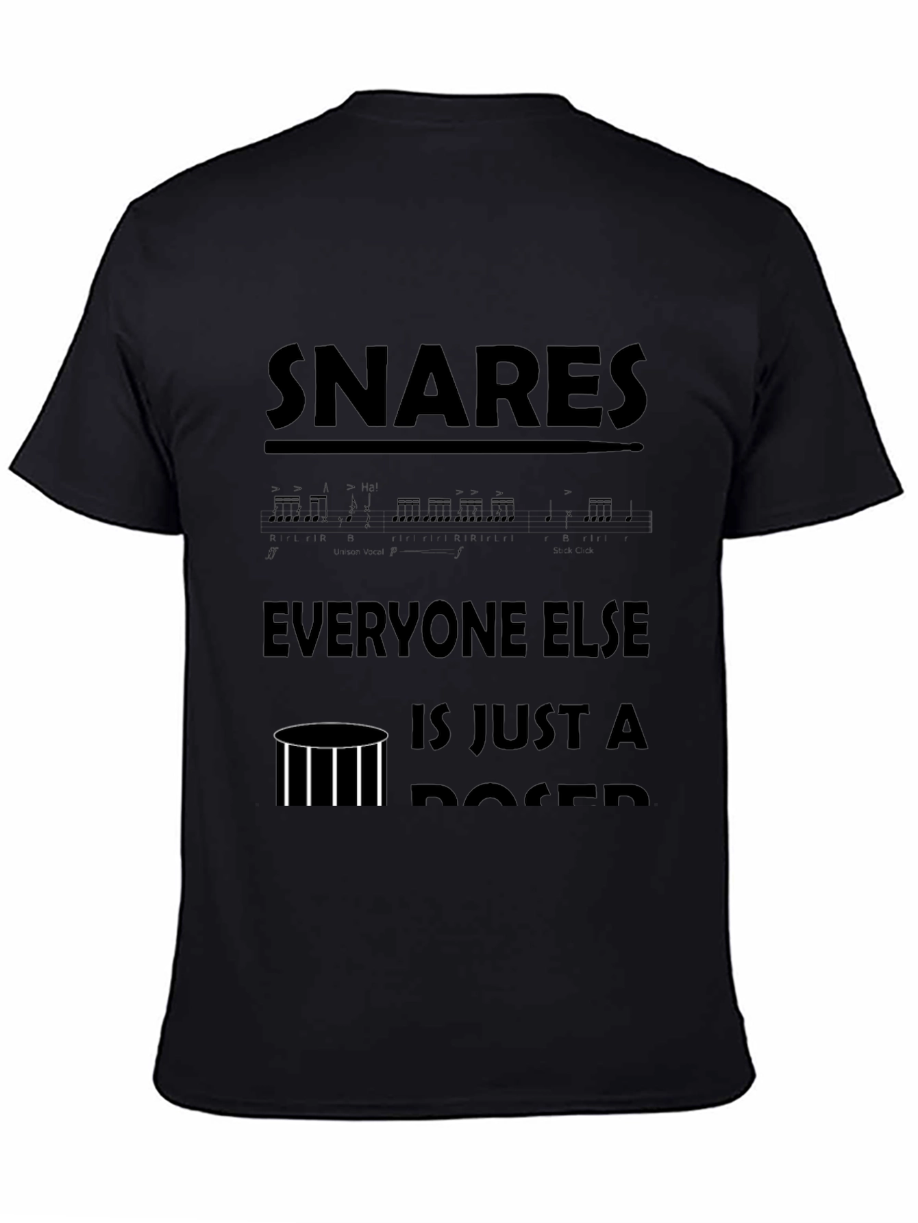 Black Snare Drummer T-Shirt - Funny Drumming Musician Tee view 4