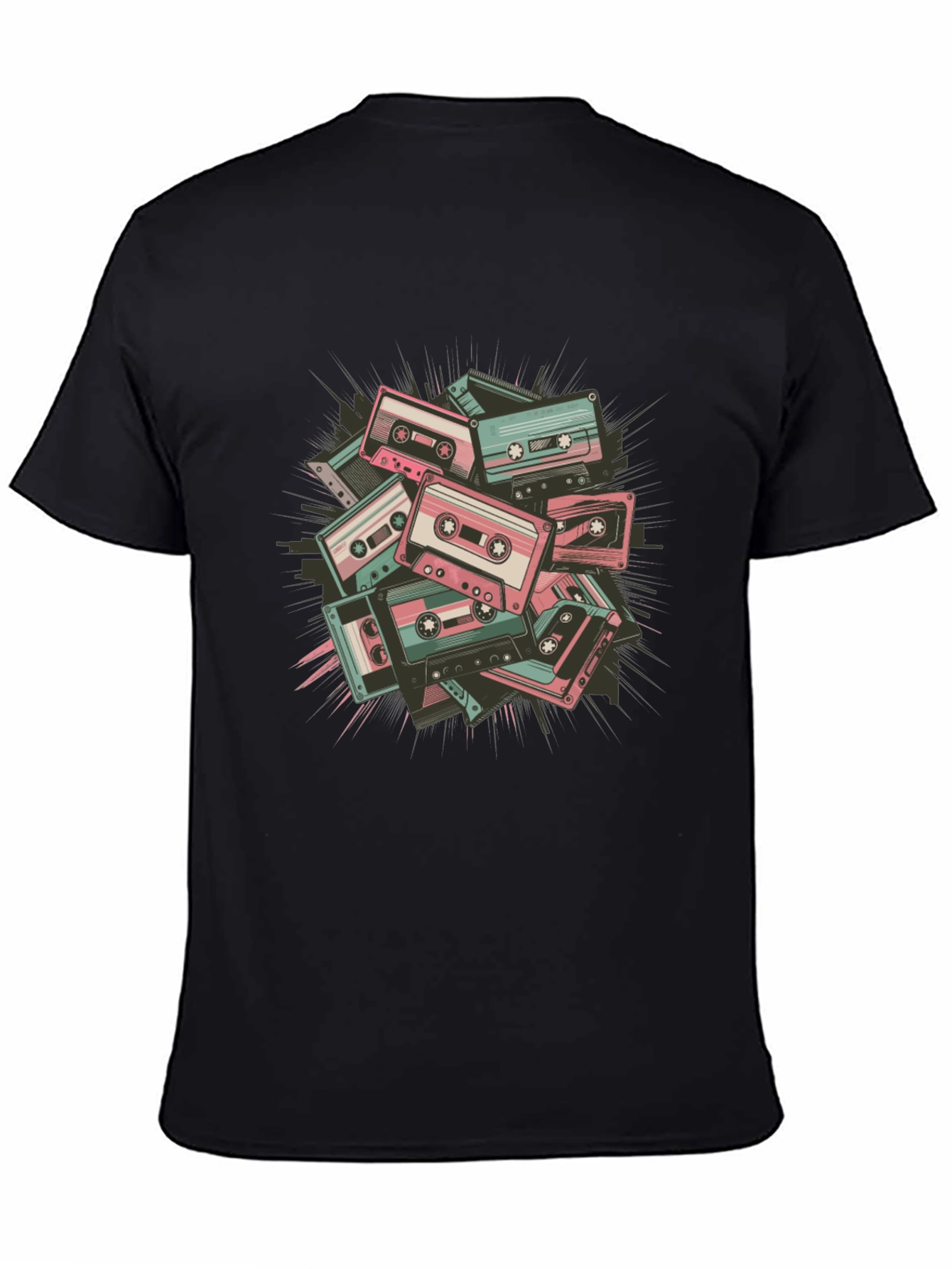 Black Retro Cassette Tape Graphic Tee - Black Cotton Blend view 4