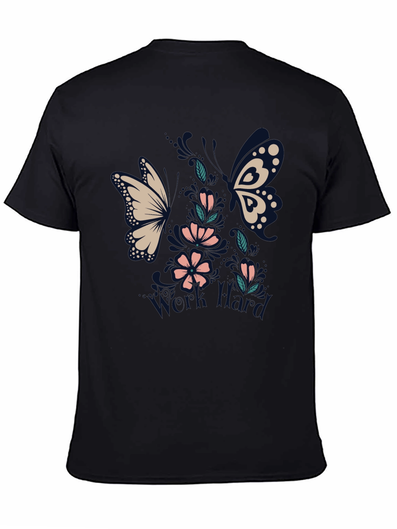 Black Floral Butterfly Black T-Shirt view 4