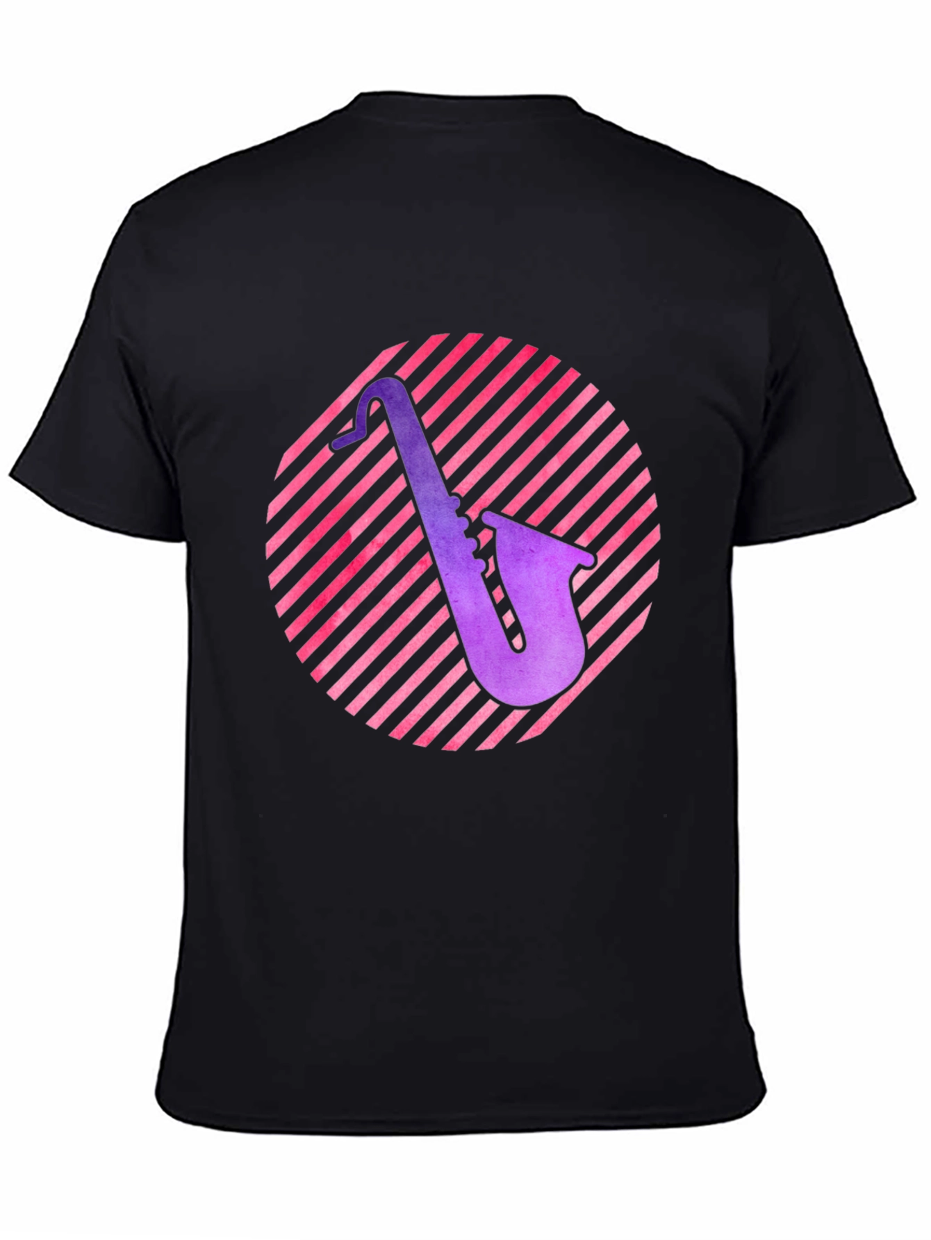 Black Saxophone Circle Graphic Tee - Black Cotton Shirt view 4