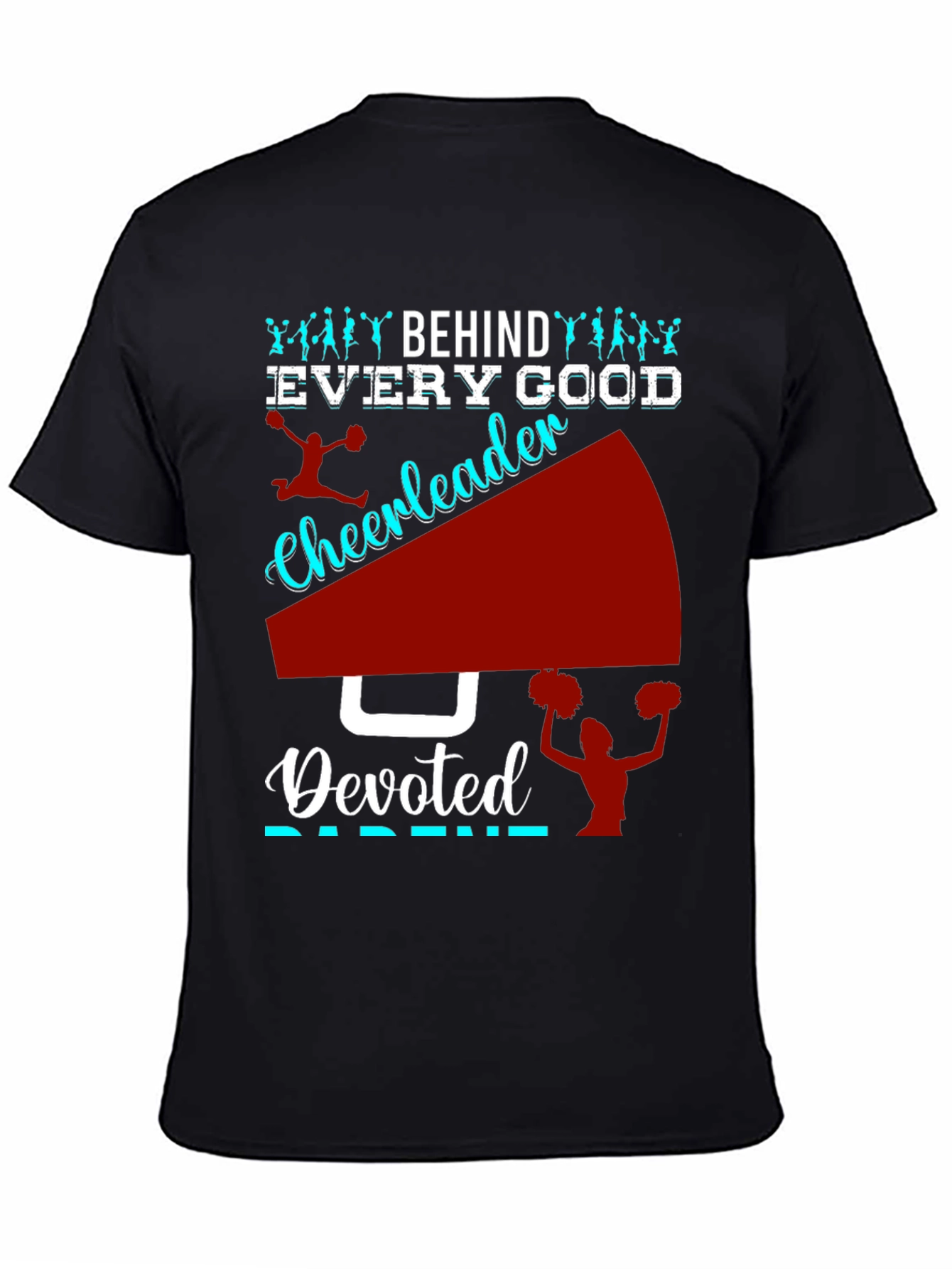 Black Devoted Cheerleader Parent T-Shirt view 4