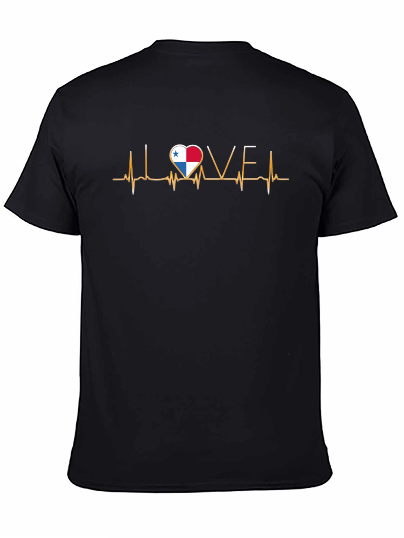 Black Panama Flag Heartbeat T-Shirt - I LOVE Panama view 4