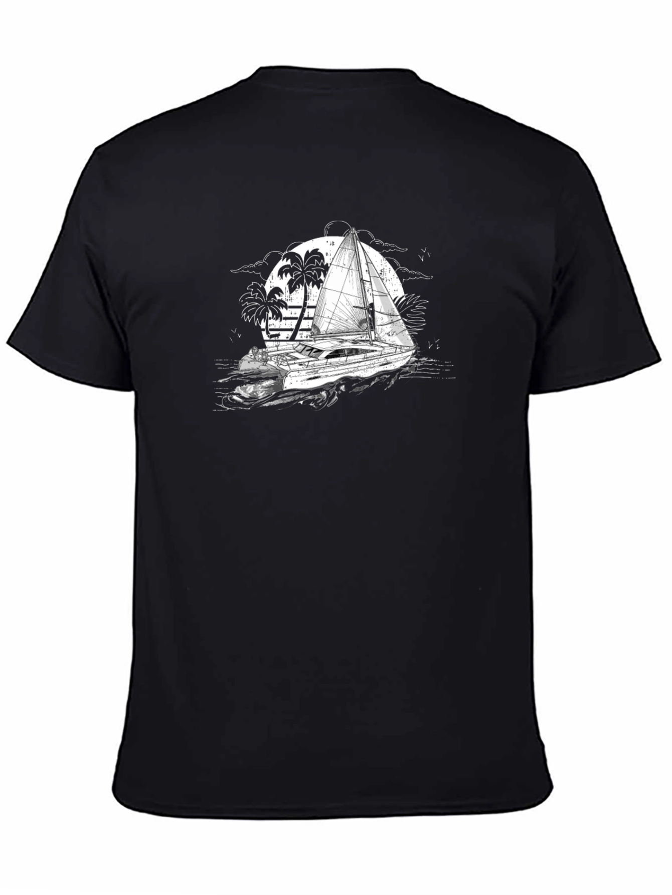 Black Black T-Shirt with Sailing Boat Graphic view 4