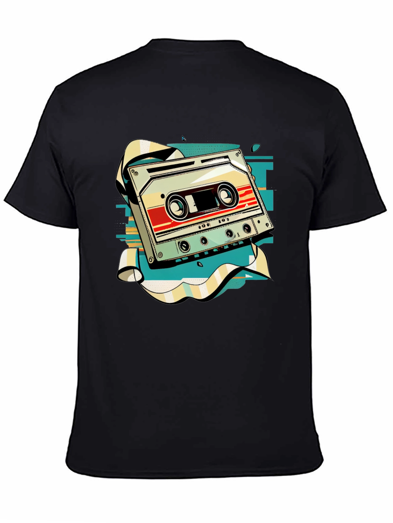 Black Retro Cassette Tape Graphic Tee - Vintage Music Style view 4