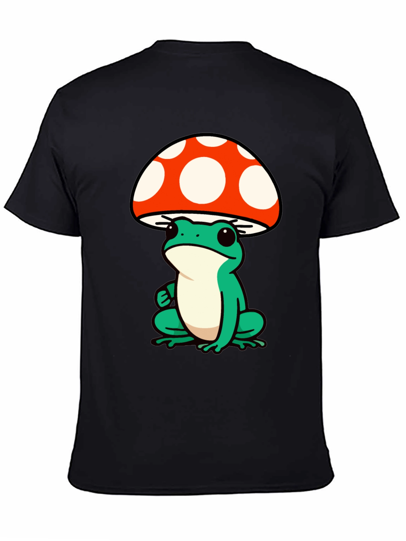 Black Frog Mushroom Graphic Tee - Black Cotton T-Shirt view 4