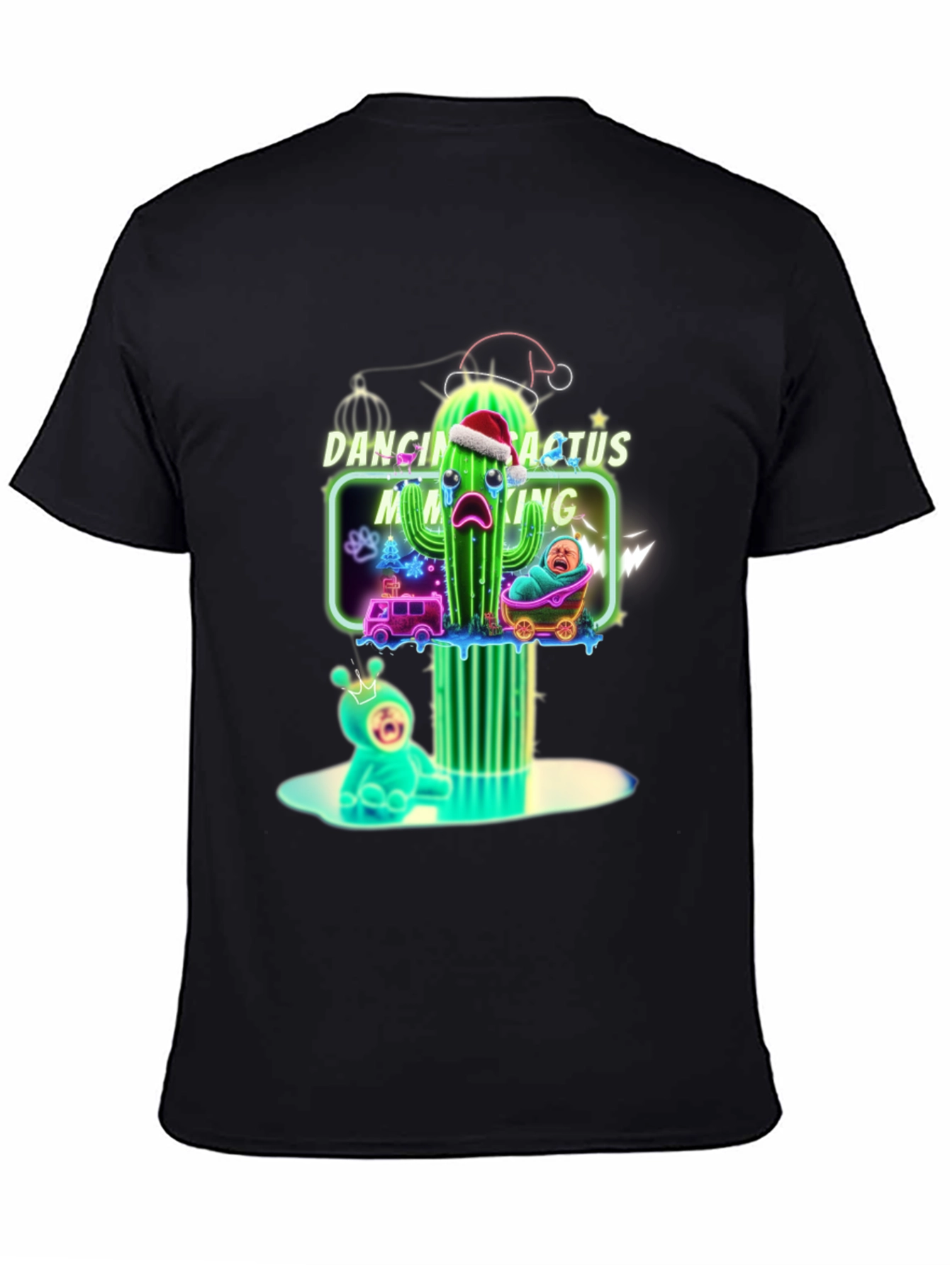 Black Dancing Cactus Making Me Cry T-Shirt - Funny Xmas Tee view 4