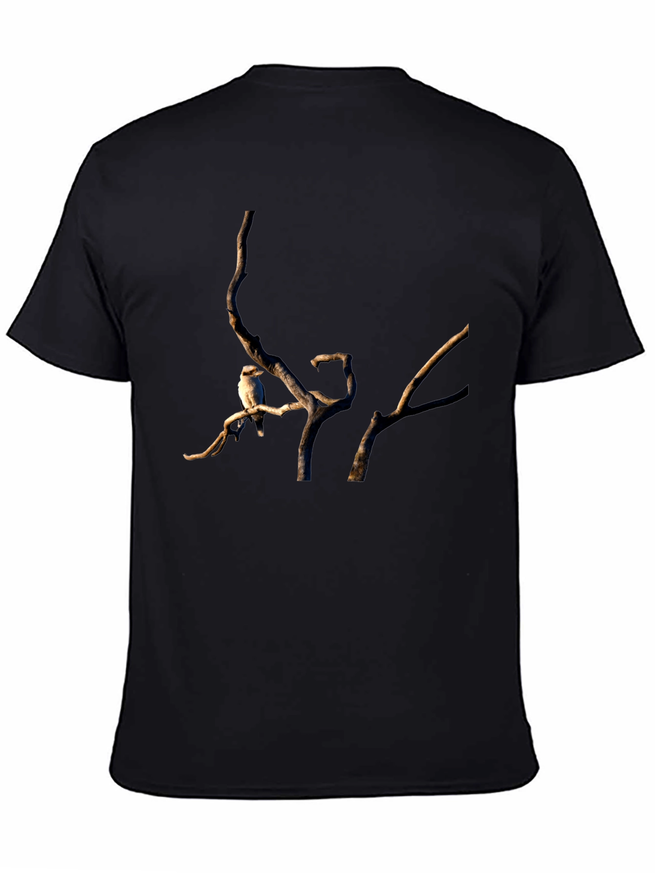 Black Kookaburra on Branch Black T-Shirt view 4