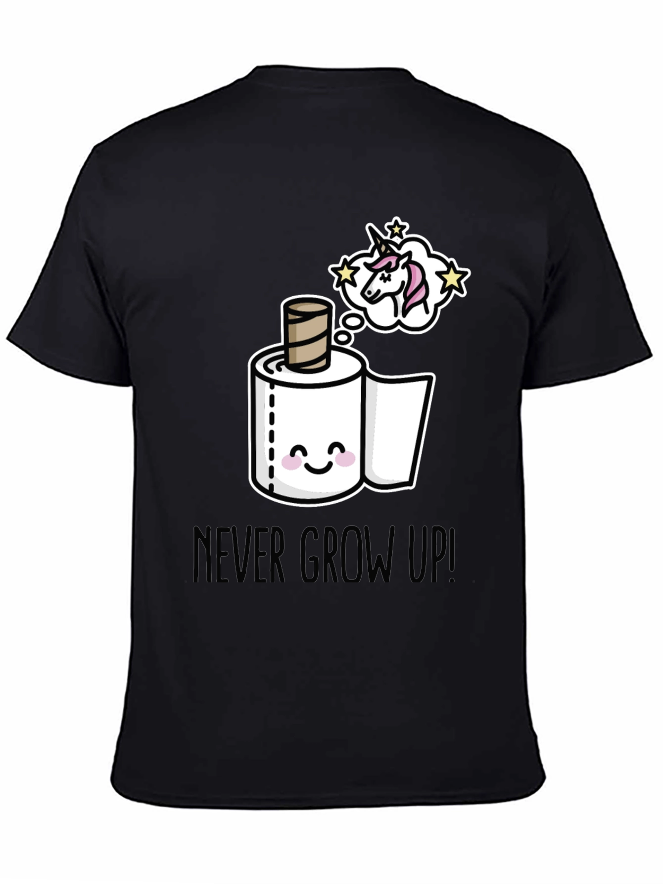 Black Never Grow Up T-Shirt: Unicorn Toilet Paper Dream view 4