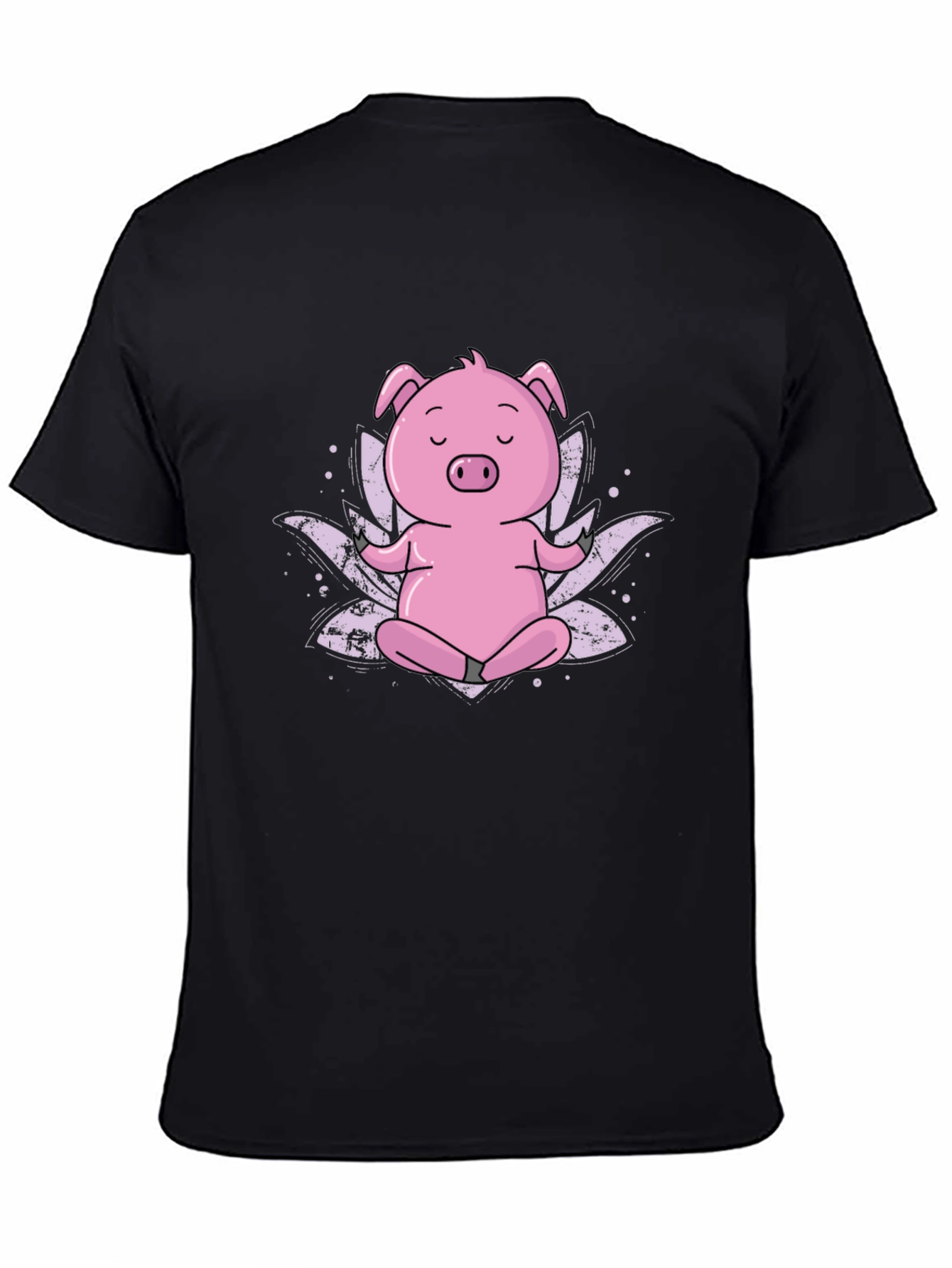 Black Zen Pig Black T-Shirt - Meditating Cartoon Animal view 4