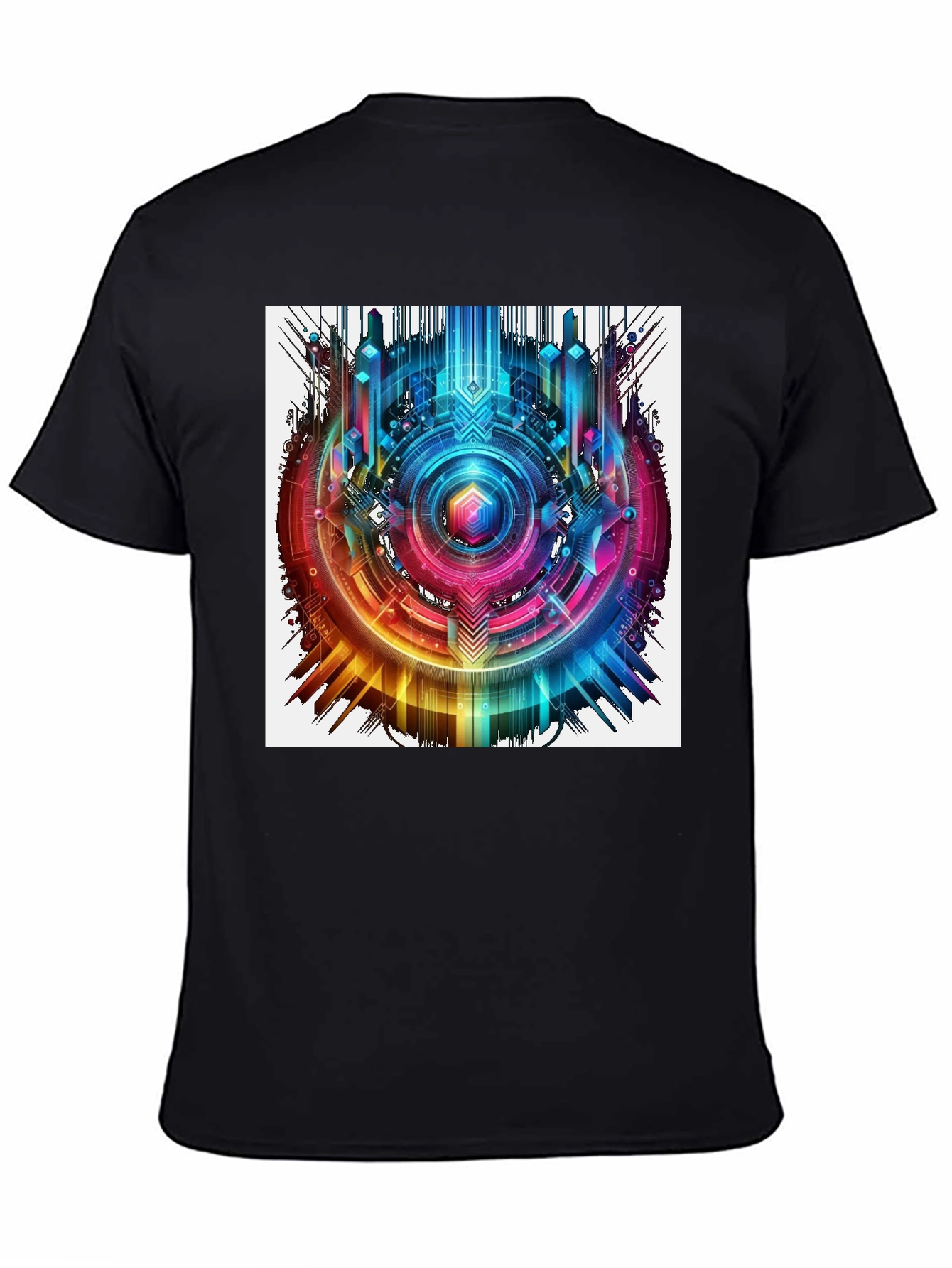 Black Abstract Geometric Rainbow Circle Graphic T-Shirt view 4