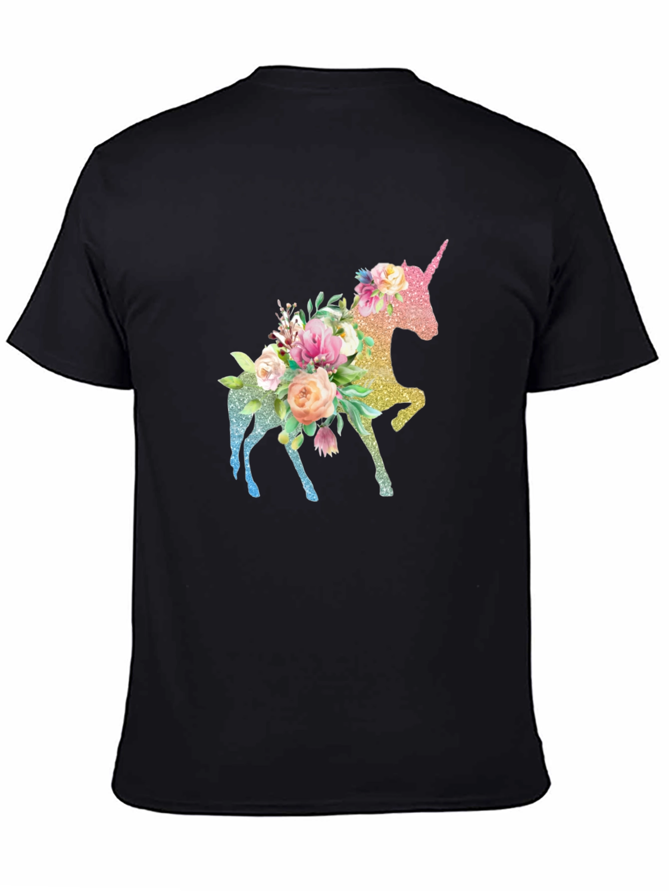 Floral Unicorn Black T-Shirt - Magical Graphic Tee - 4