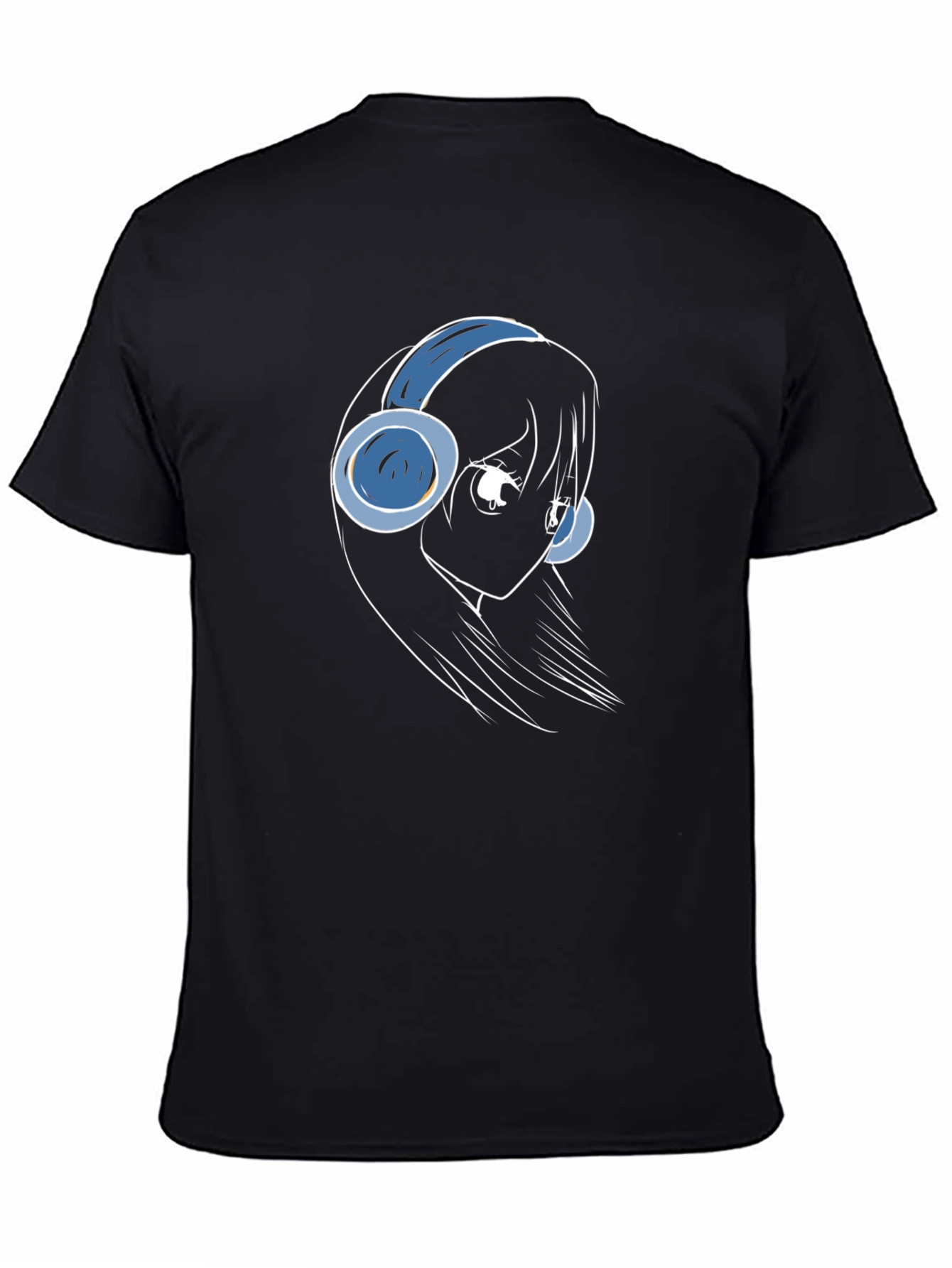 Black Anime Girl Headphones T-Shirt - Black view 4