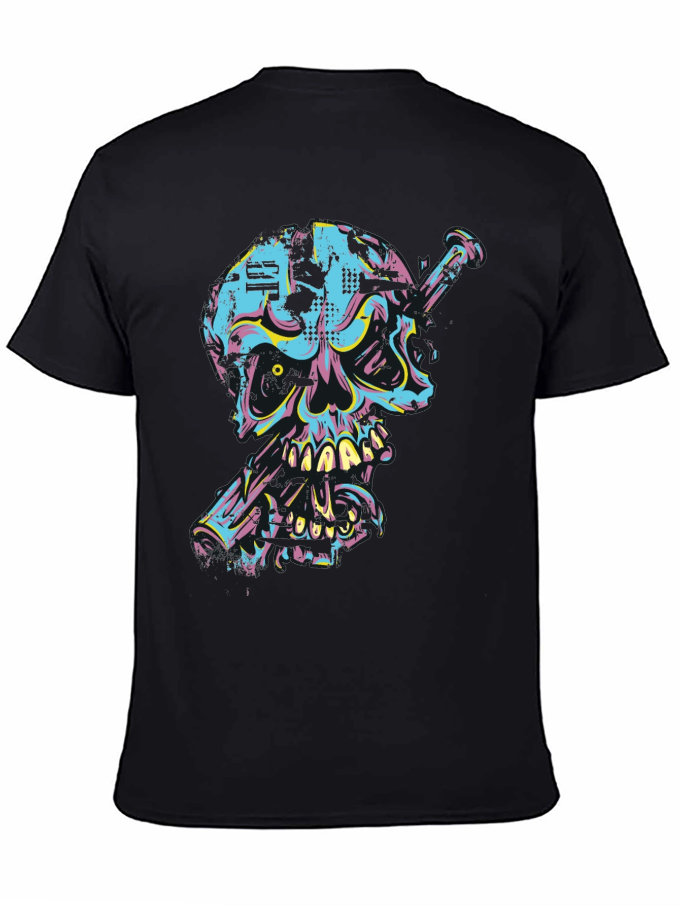 Black Edgy Skull & Nail Graphic Tee view 4