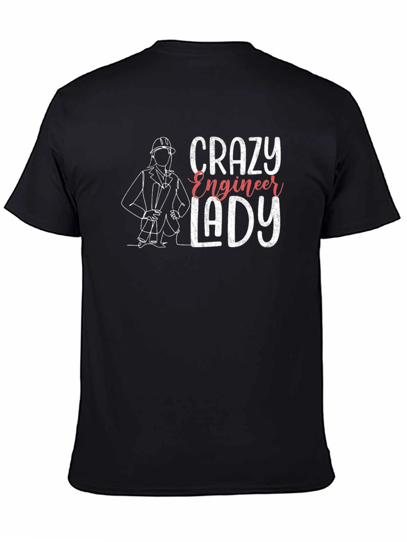 Black Crazy Engineer Lady T-Shirt - Black Tee view 4