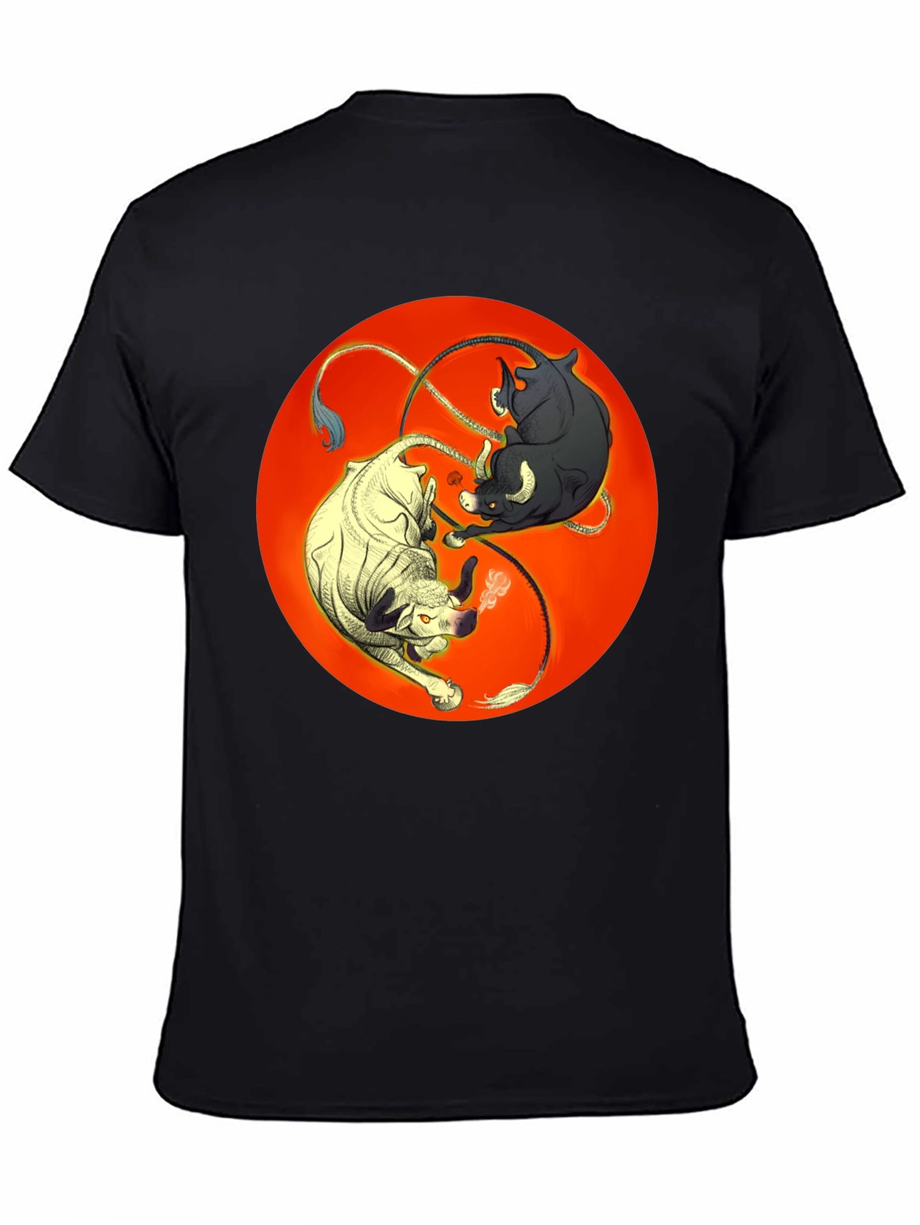 Black Yin Yang Bulls Graphic Tee - Unique Black T-Shirt view 4