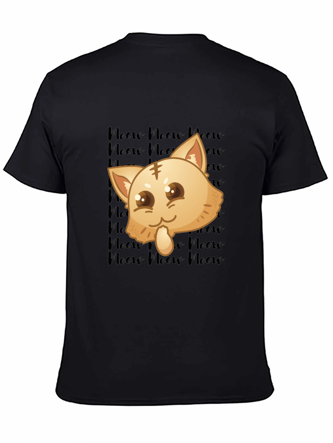 Black Kawaii Meow Cat T-Shirt view 4