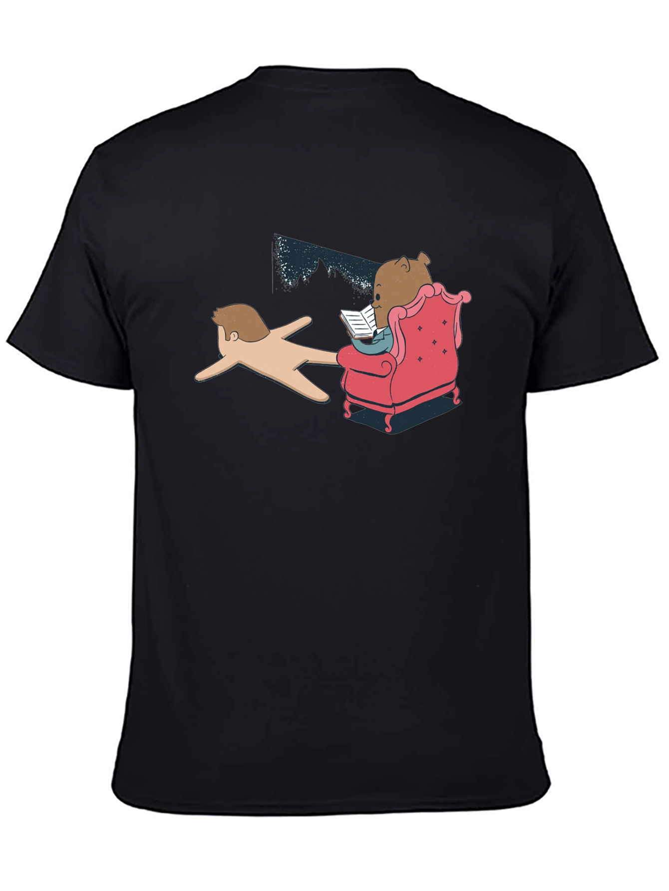 Black Funny Reading Bear Black T-Shirt view 4
