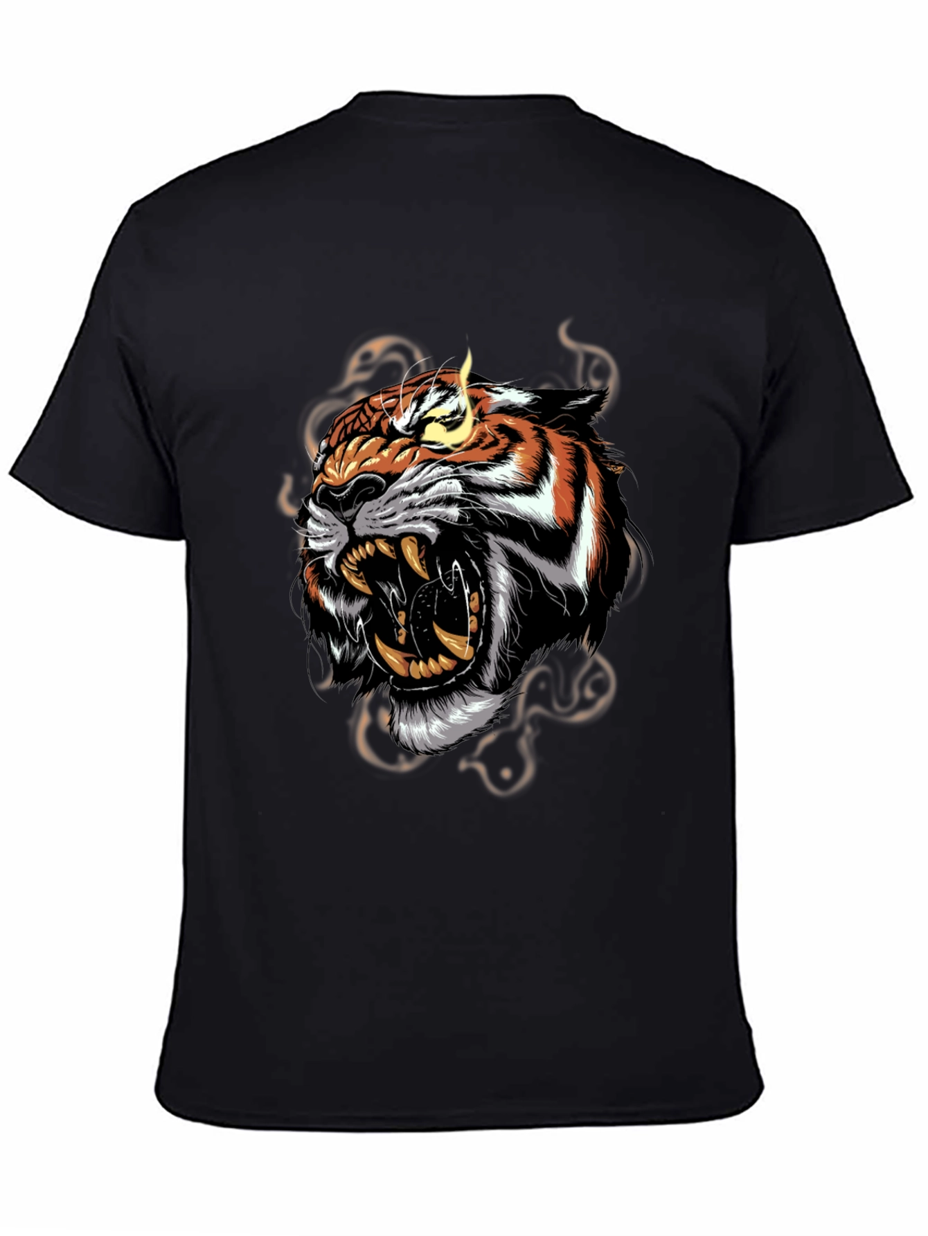 Black Men's Black T-Shirt with Roaring Tiger Graphic view 4
