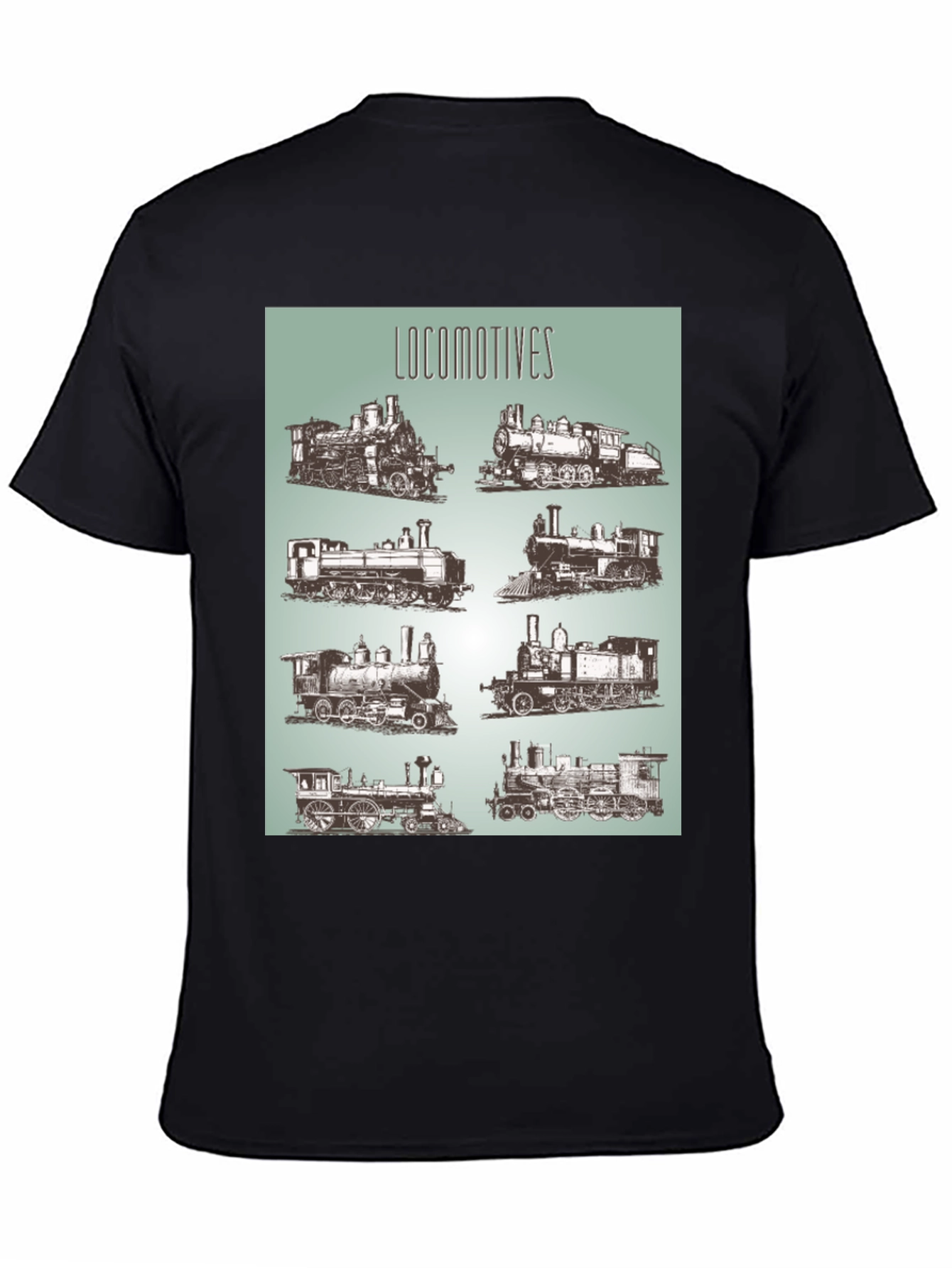 Black Locomotive Train Graphic Tee - Black Cotton T-Shirt view 4