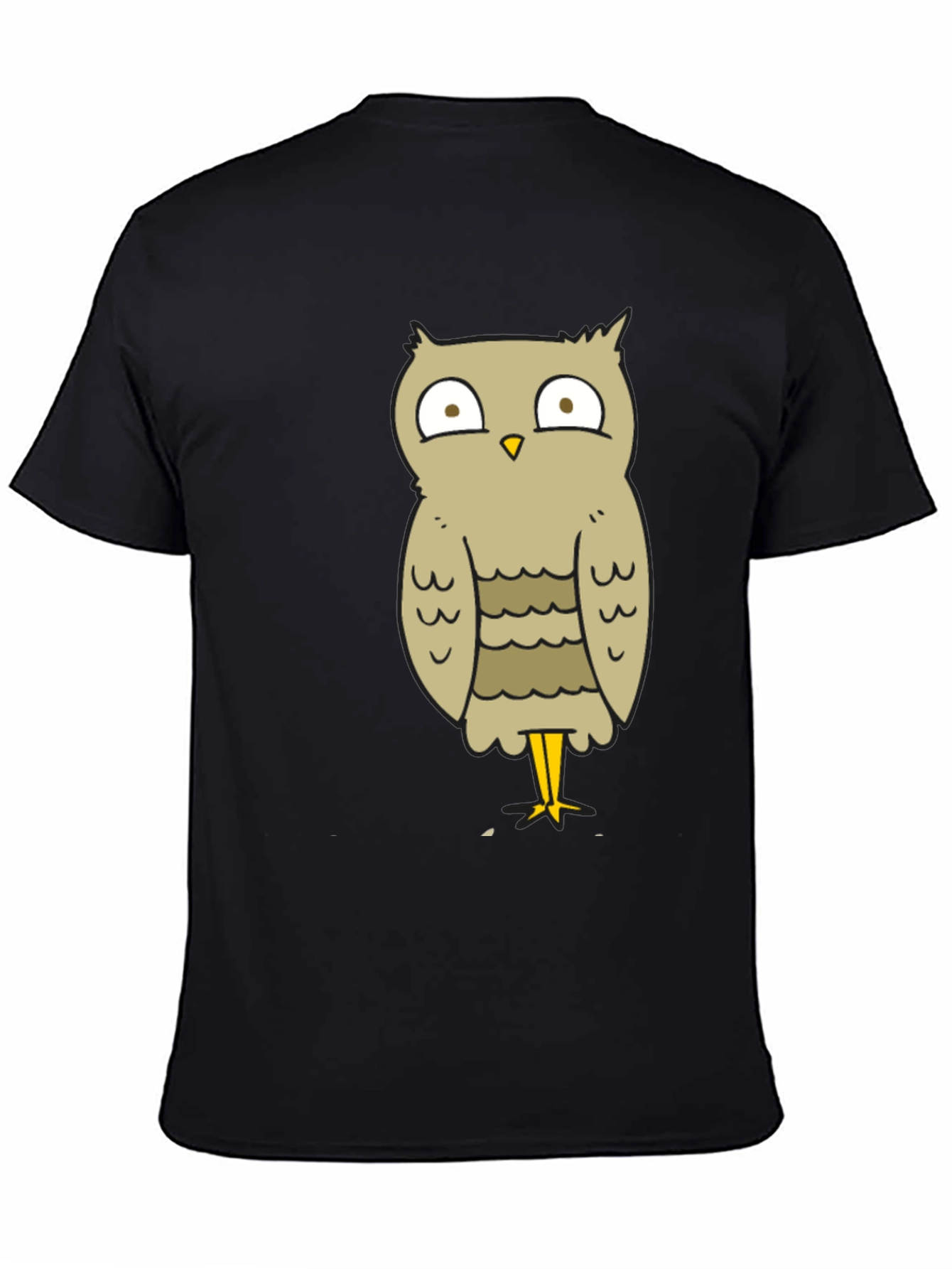 Black Funny Owl Cartoon T-Shirt - Unisex Black Tee view 4