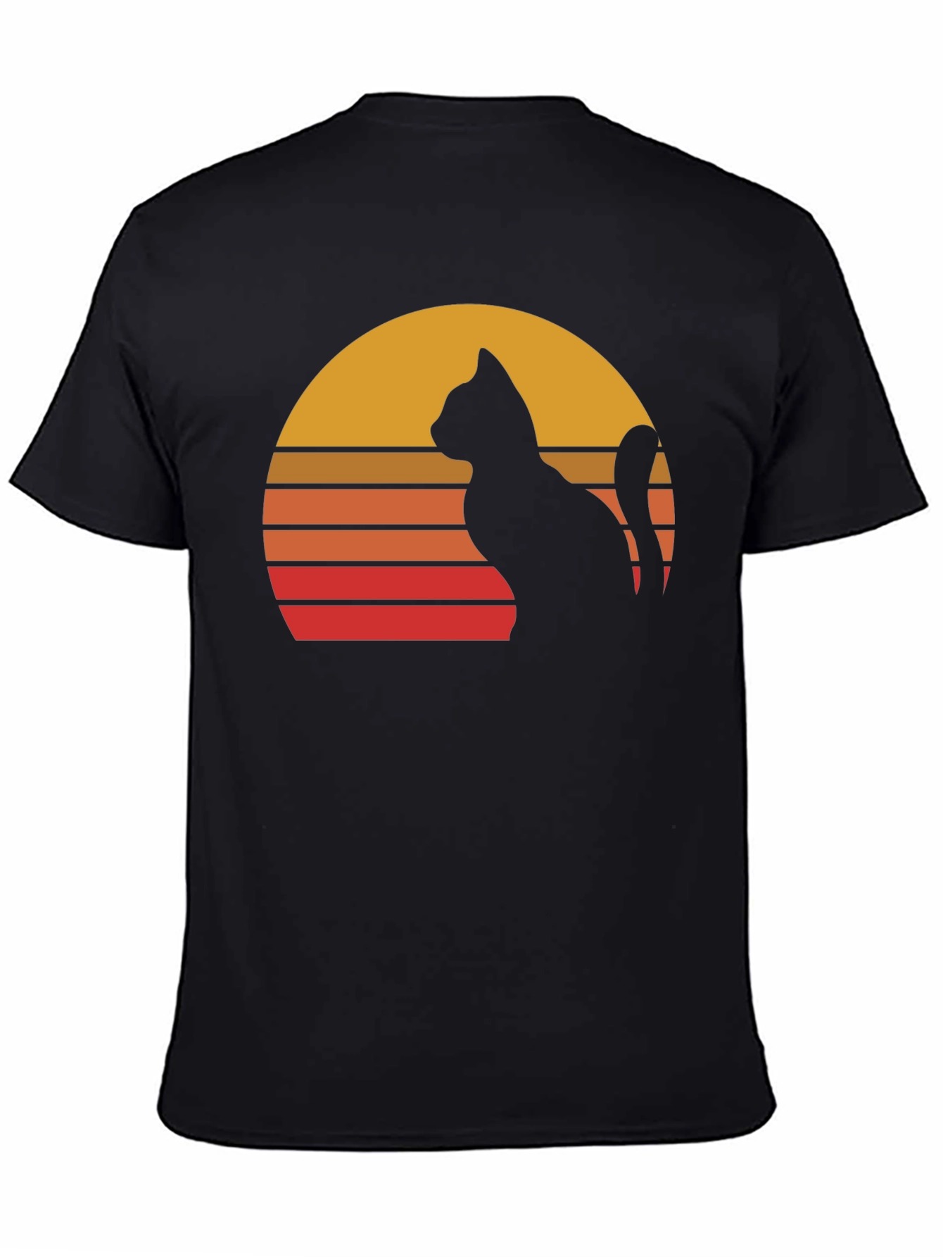 Black Retro Cat Sunset Graphic Tee - Black Cotton Blend Shirt view 4