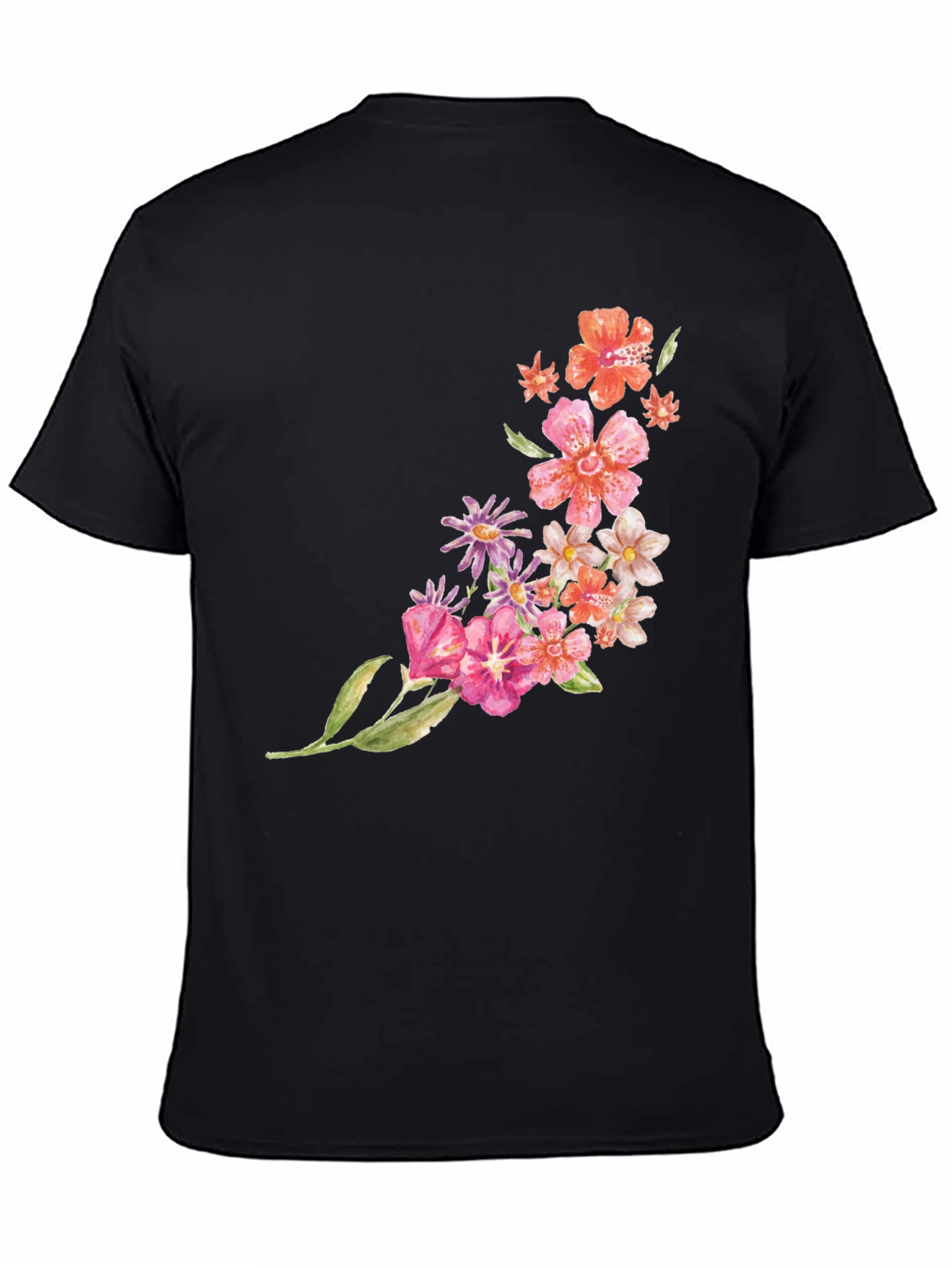 Black Floral Print Crew Neck T-Shirt - Casual Style view 4