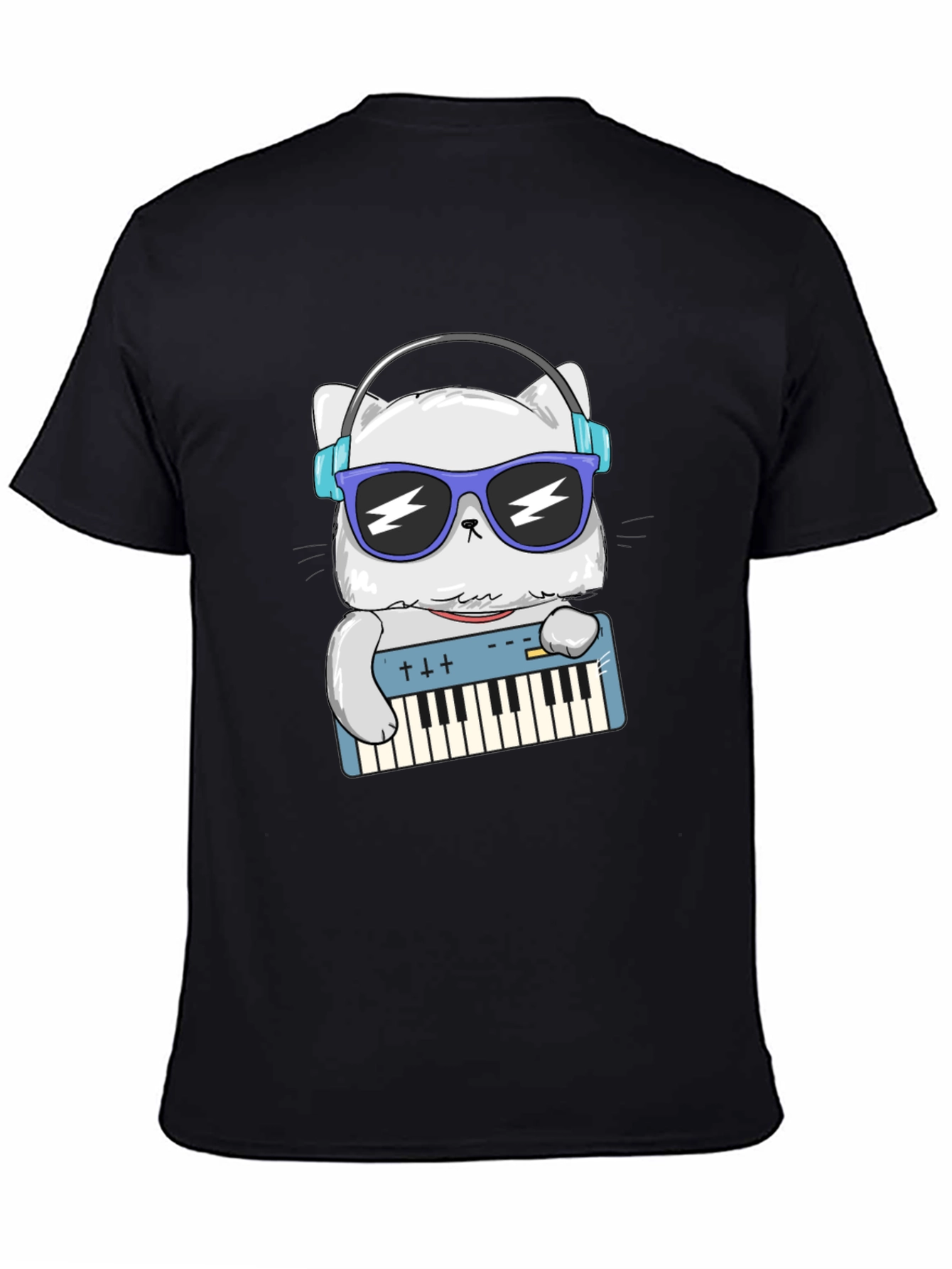 Black Cool Cat Musician Graphic T-Shirt view 4