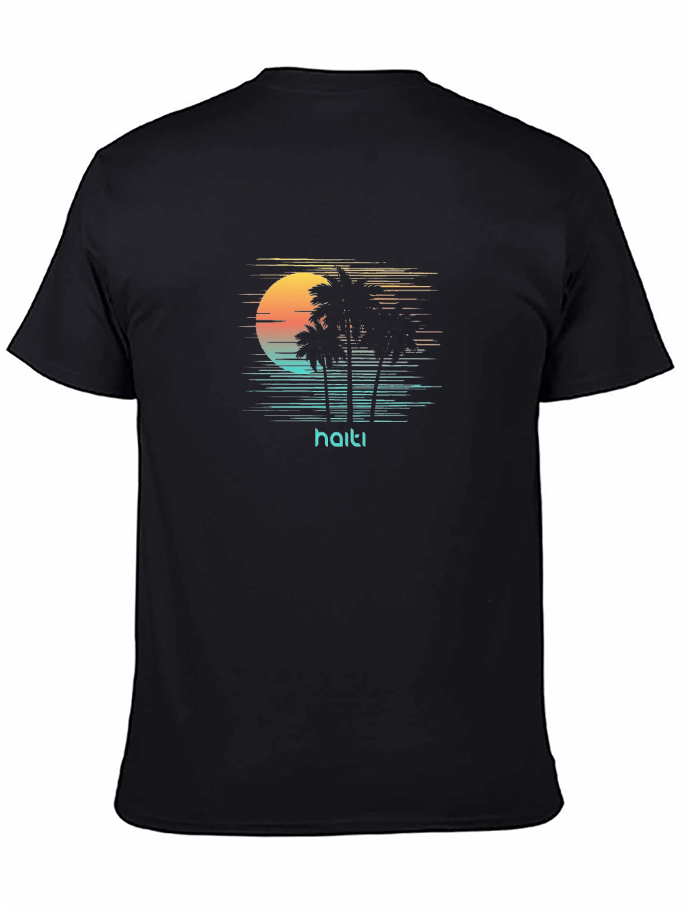 Black Haiti Retro Palm Tree T-Shirt - Island Vibes view 4