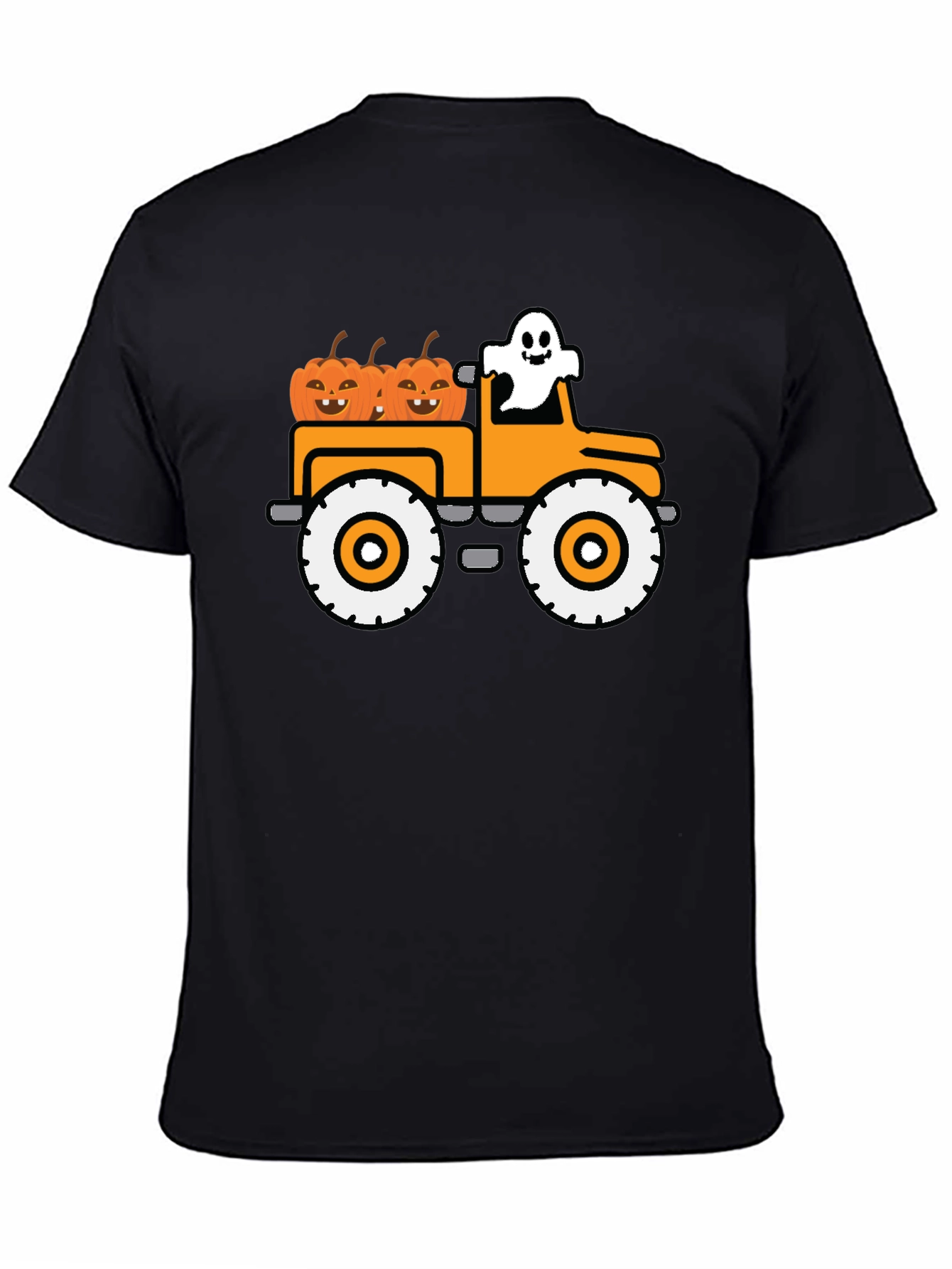 Black Halloween Ghost Pumpkin Truck T-Shirt view 4