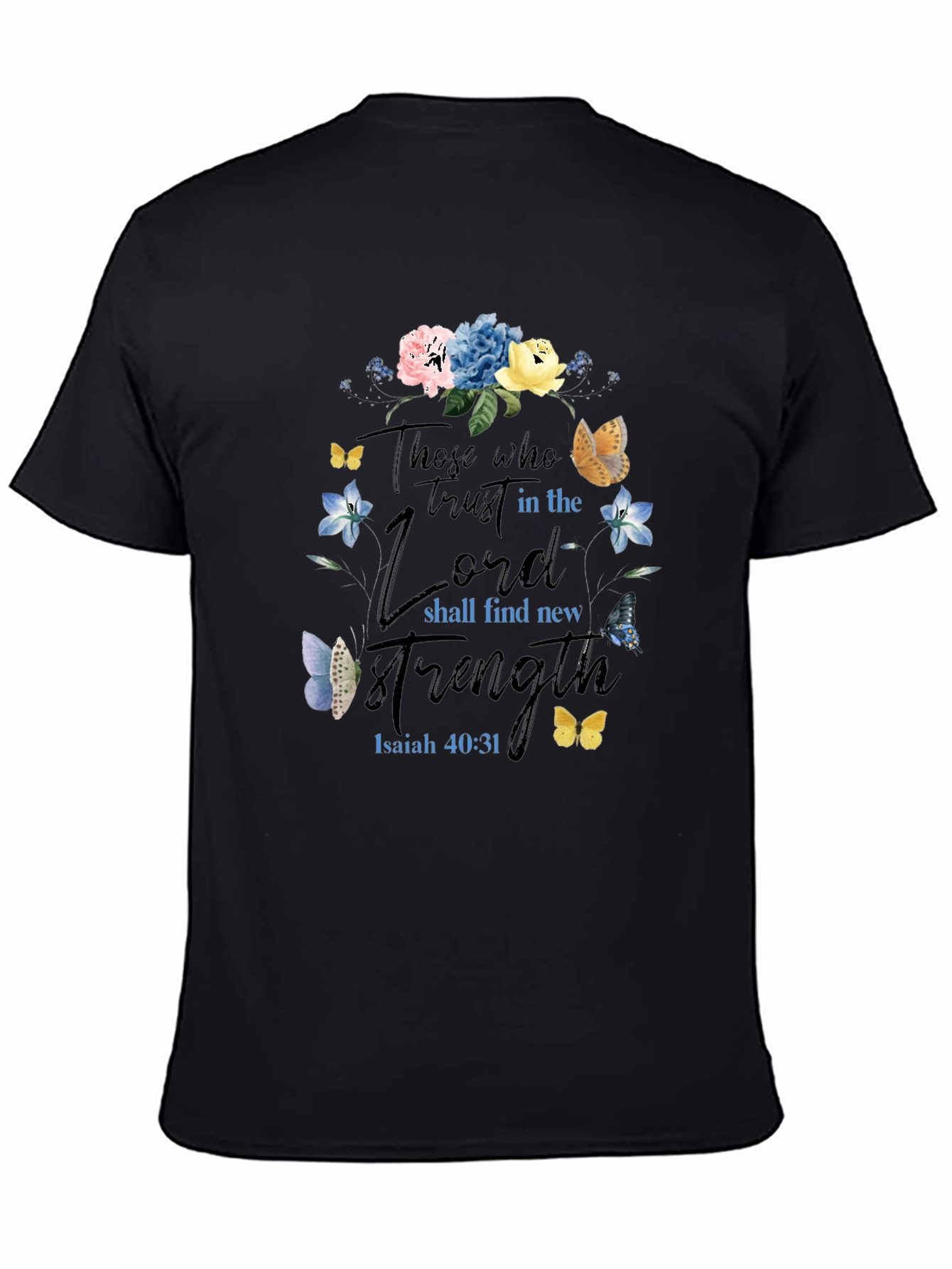 Black Faith-Based Floral T-Shirt - Isaiah 40:31 view 4