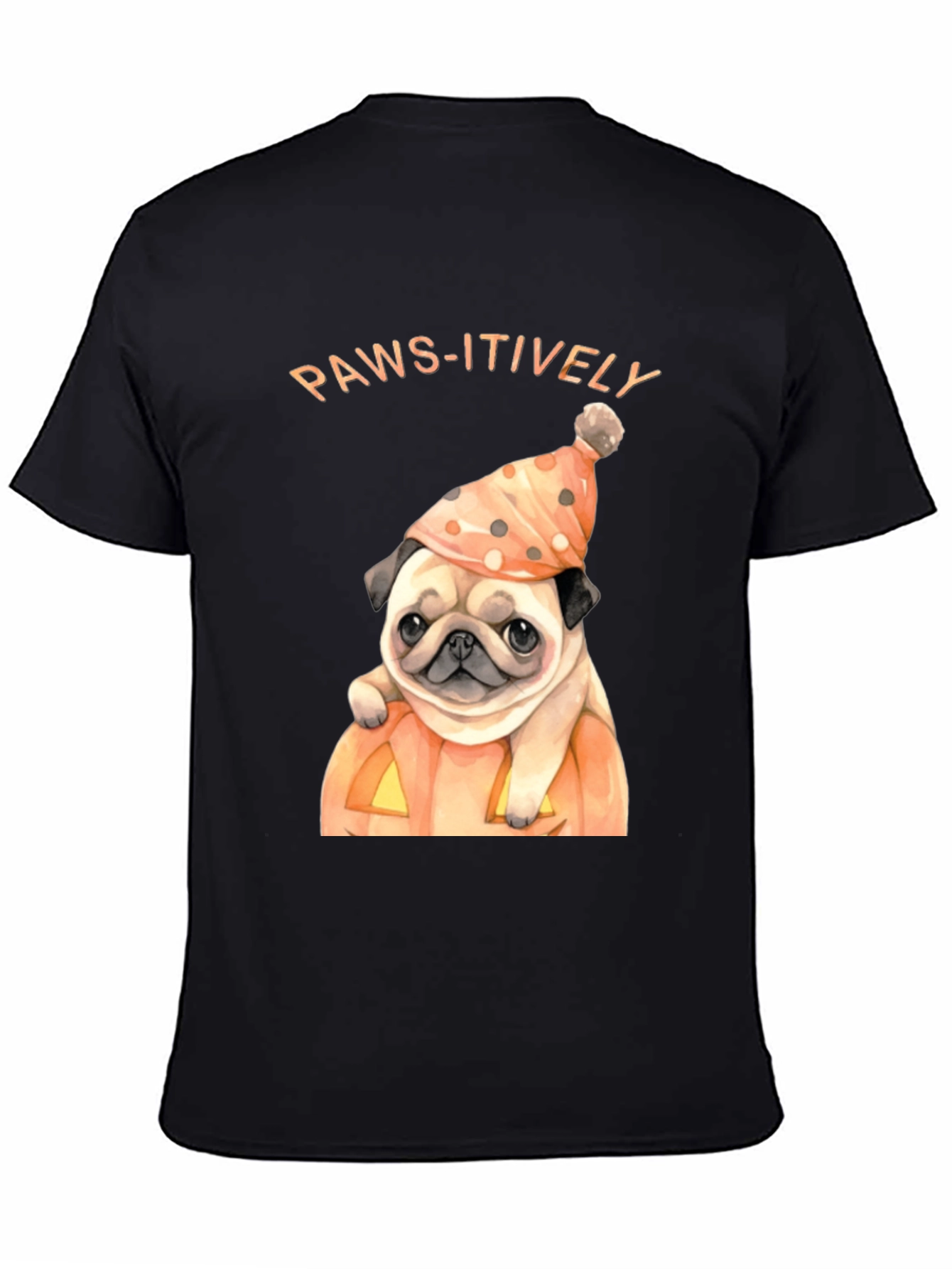 Black Paws-itively Halloween Pug T-Shirt view 4