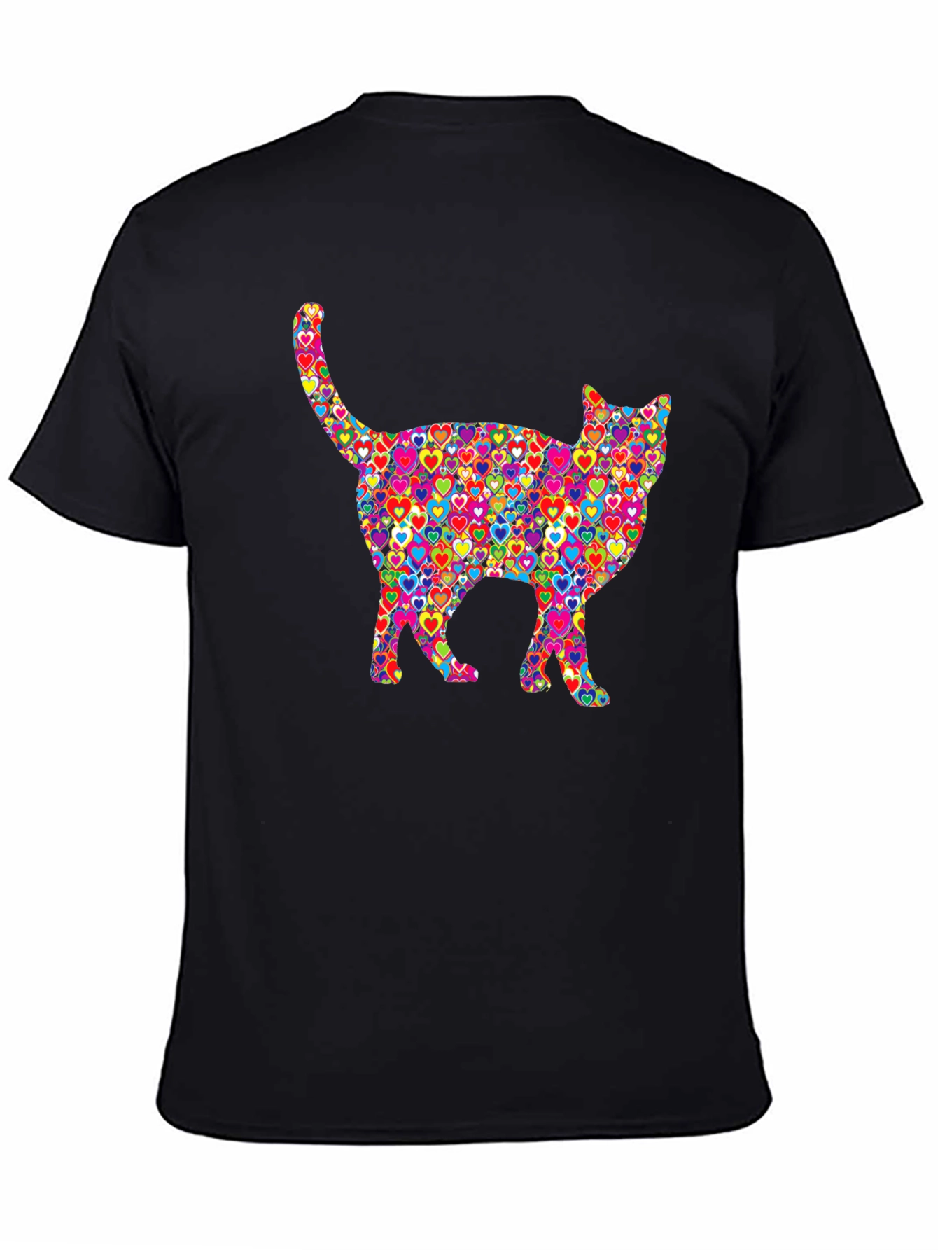 Black Colorful Heart Cat Graphic T-Shirt view 4