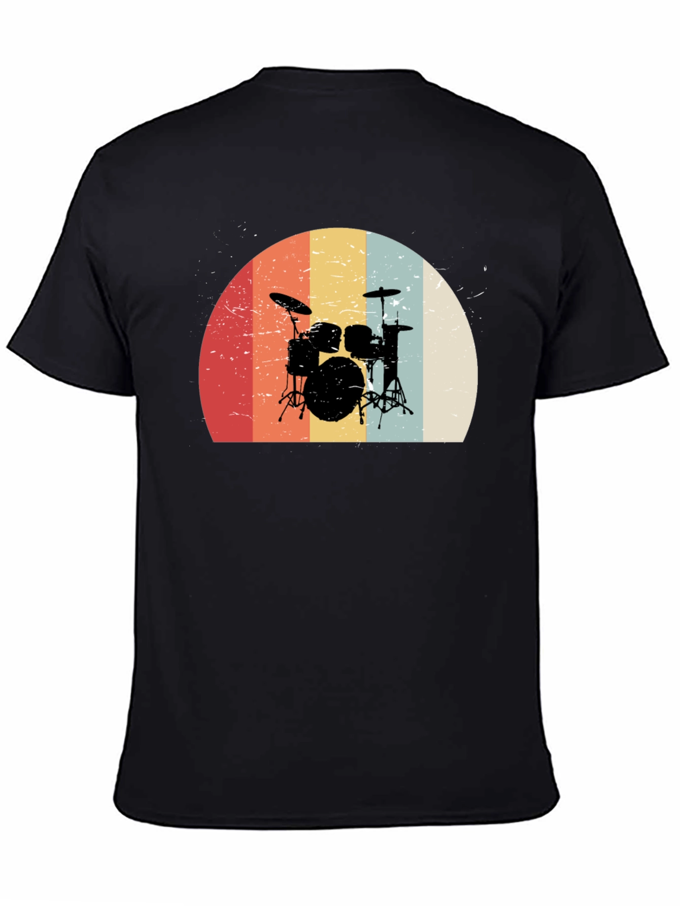 Black Retro Drum Set Graphic Tee - Black view 4