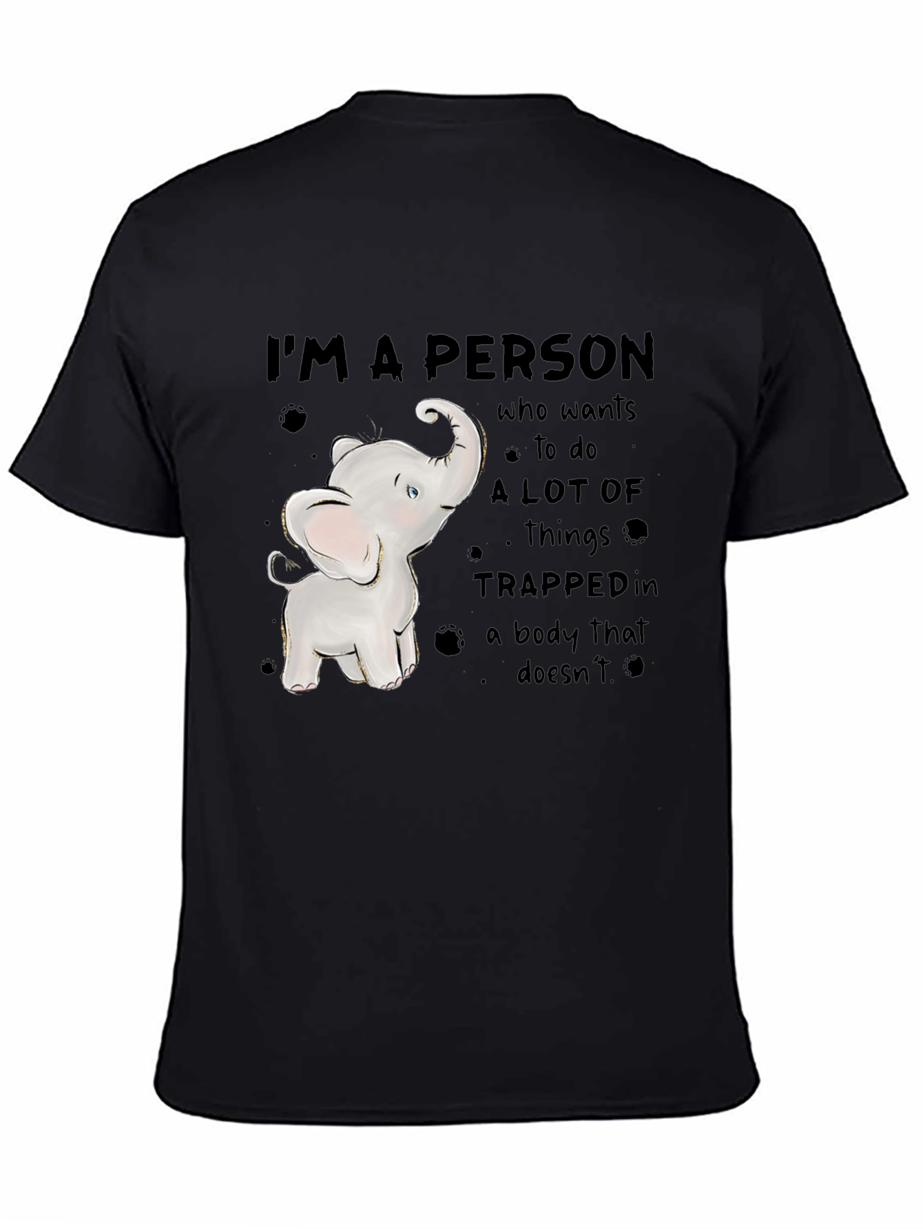 Black Elephant Person T-Shirt - Trapped in Body Design view 4