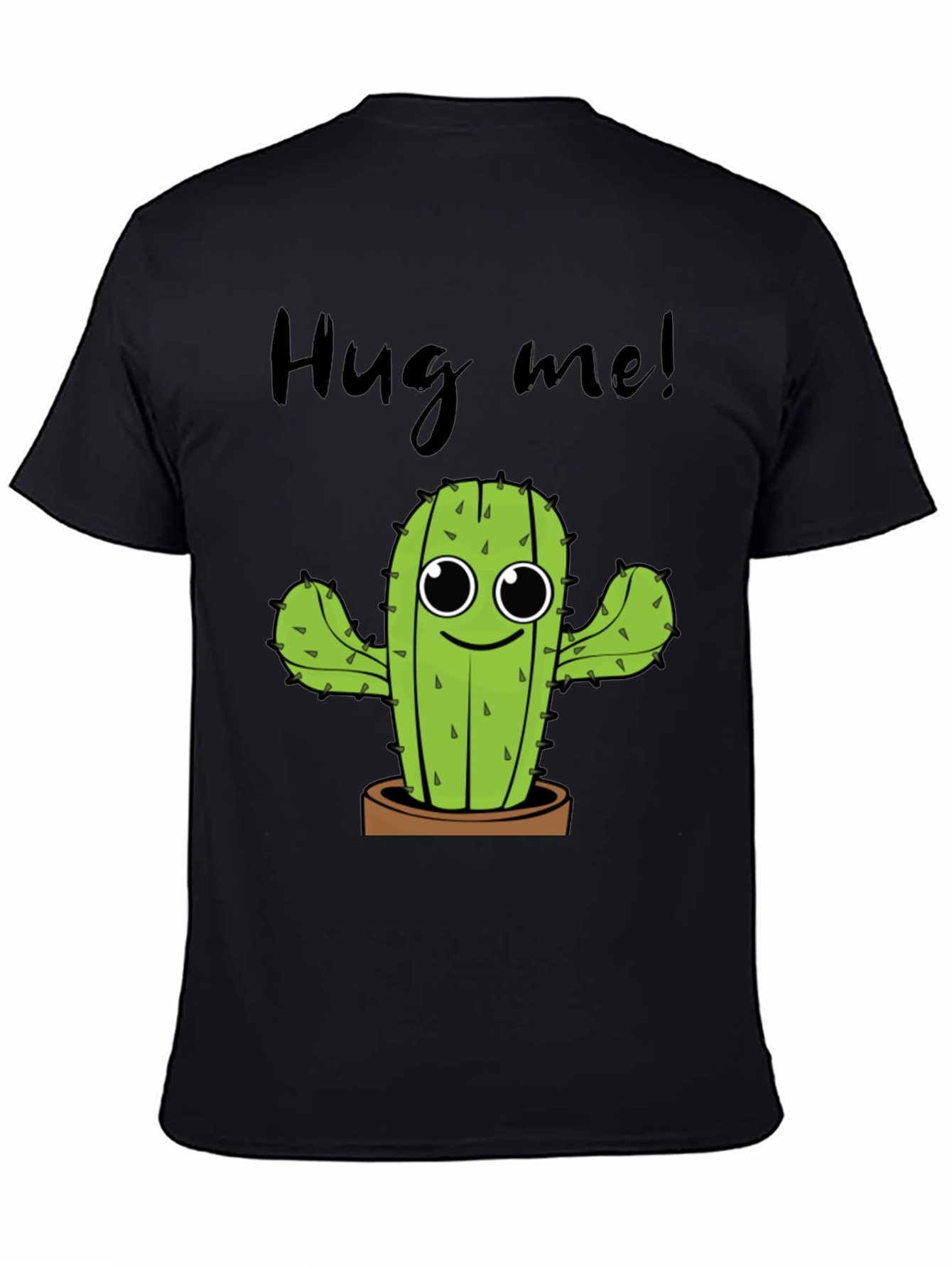 Black Hug Me Cactus Graphic Tee - Unisex Cotton T-Shirt view 4