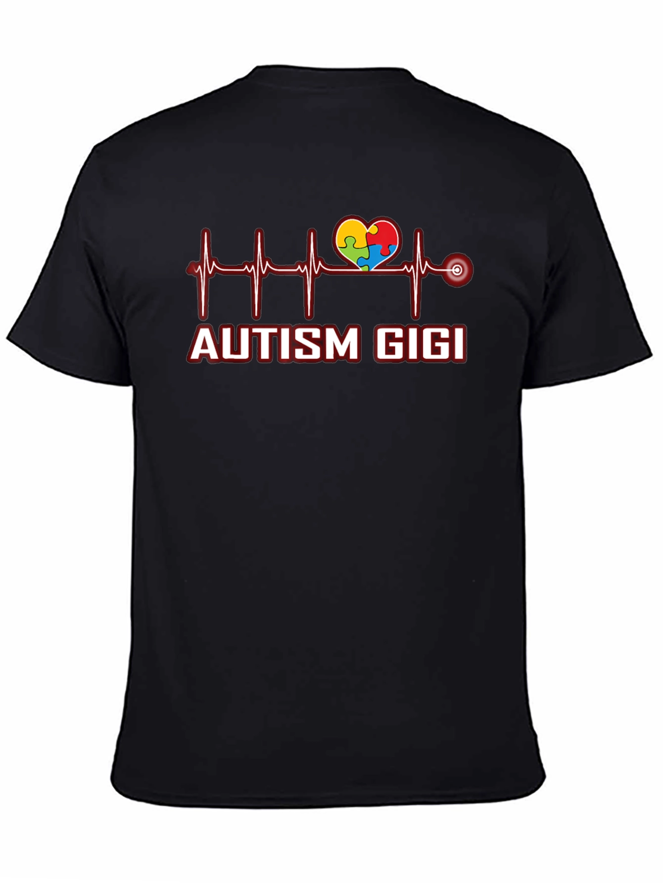 Black Autism Gigi Heartbeat T-Shirt view 4