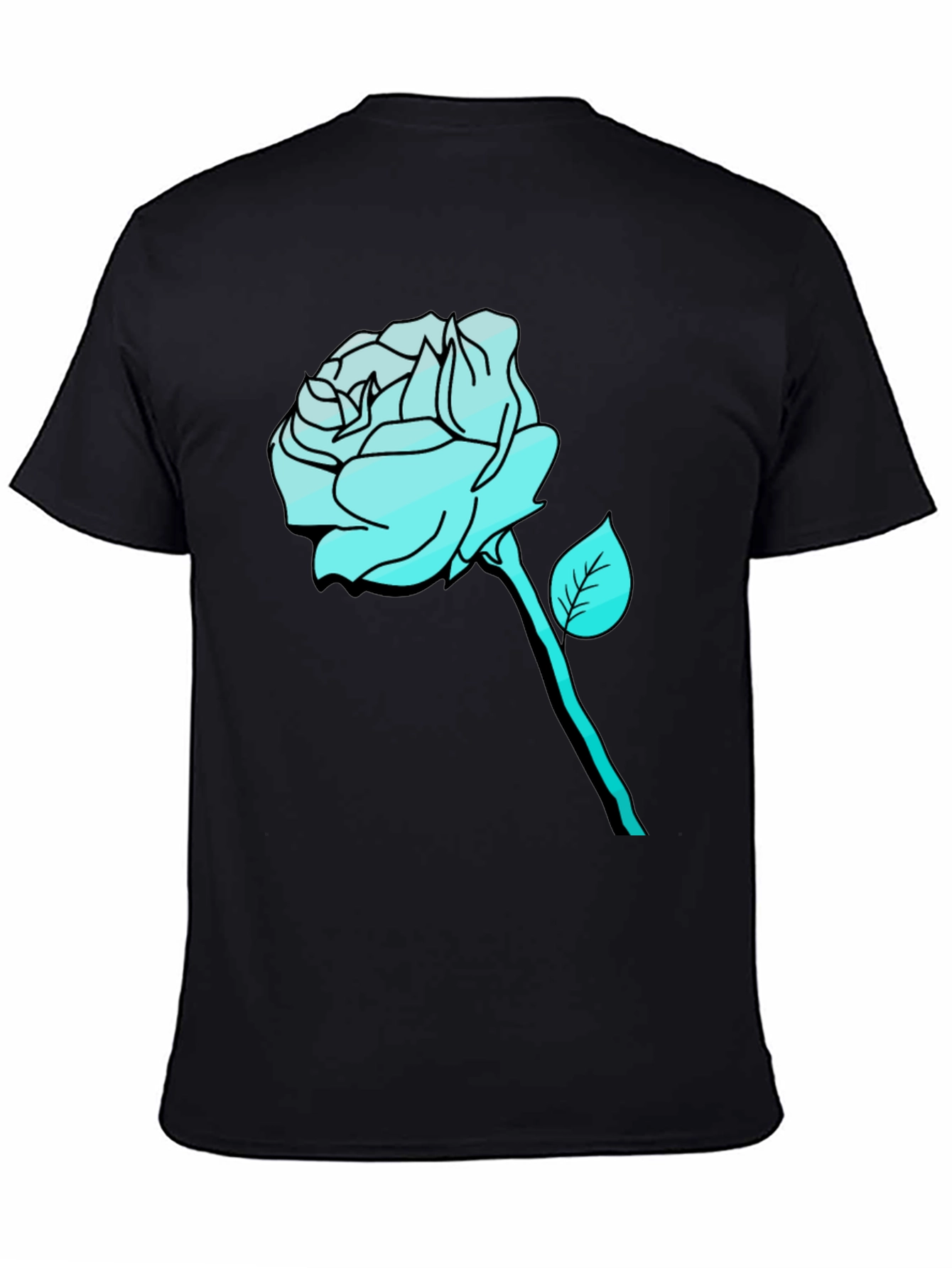 Black Men's Black T-Shirt with Aqua Rose Graphic view 4