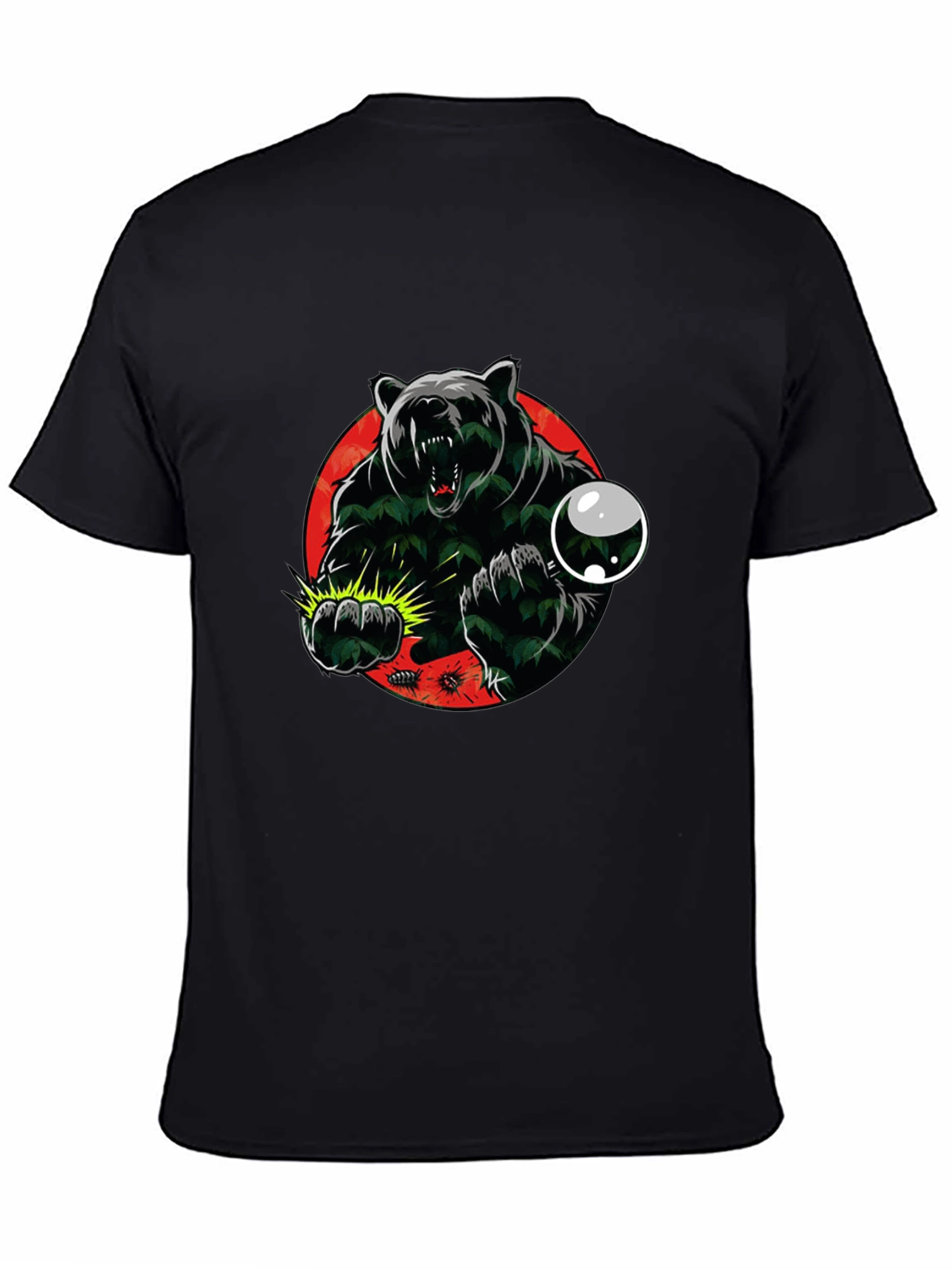 Black Men's Graphic Tee - Bear Attack Design view 4